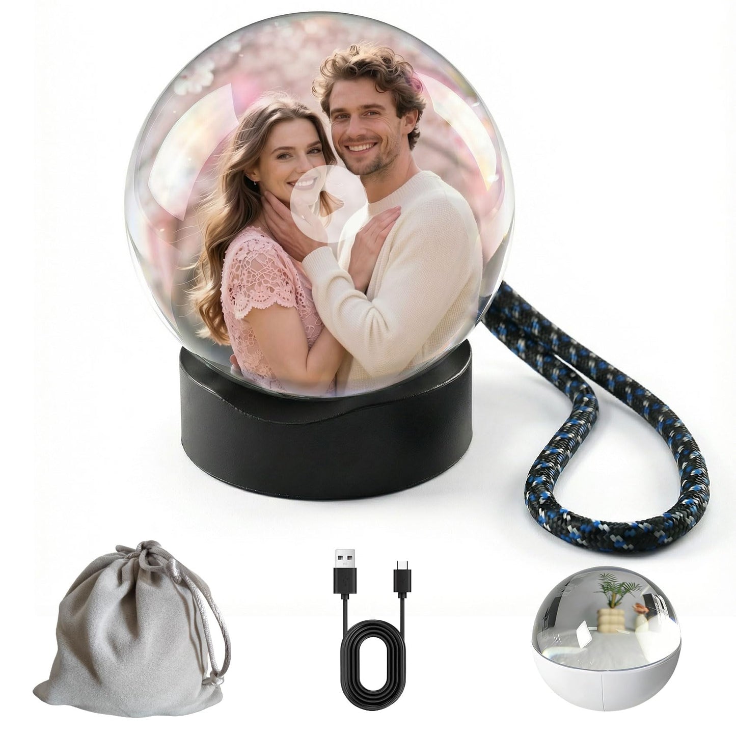 Sniegauu Memory Orb Ball – 2.7" Crystal Video Orb, USB Upload Photos & Videos, Auto Loop Playback, Personalized Gift for Couples, Anniversary, Birthday, Wedding & Mother's Day (Mac & Windows)