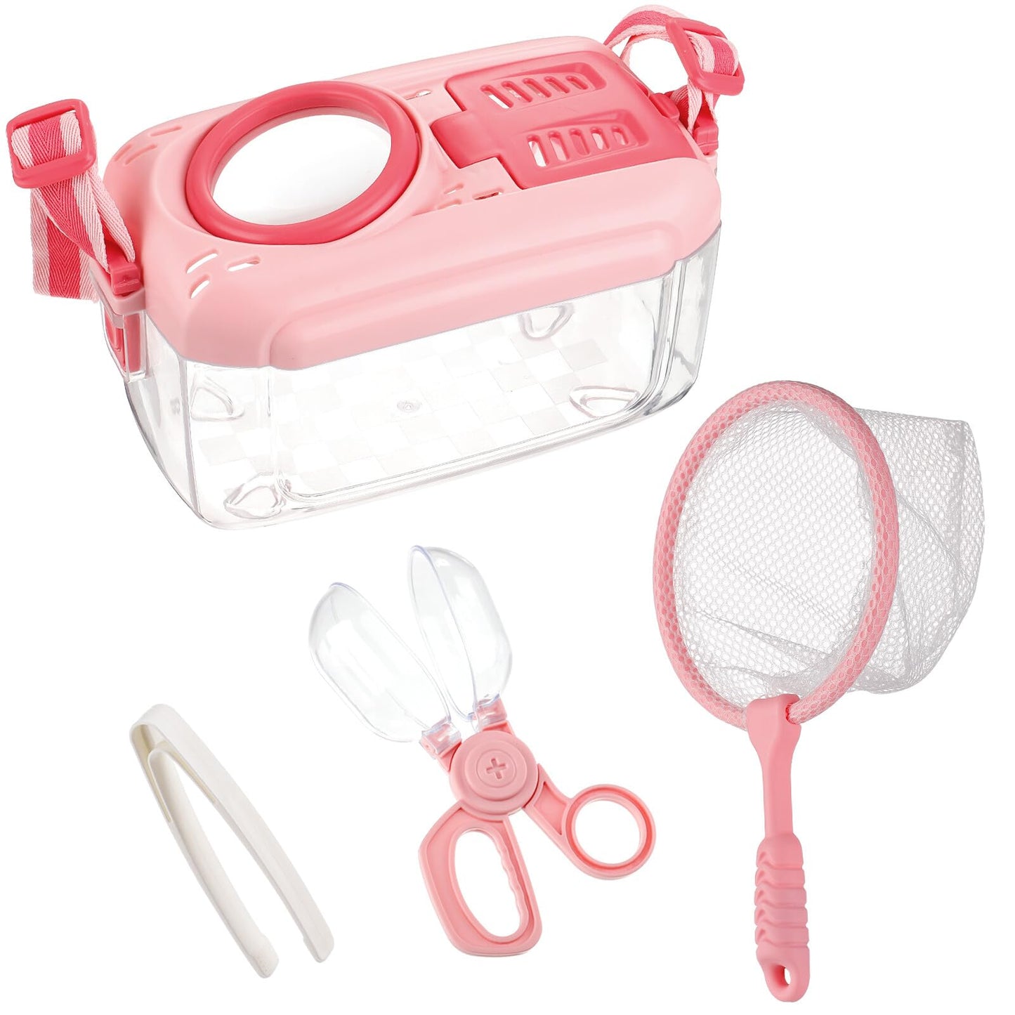 Biubee Bug Catcher for Kids - Sturdy Bugs Catching Kit Gifts with Butterfly Net Collector Insect Catcher Tweezer, Pink Bug Habitat Outdoor Explorer Kit for Girls Age 3 4 5 6 7 8