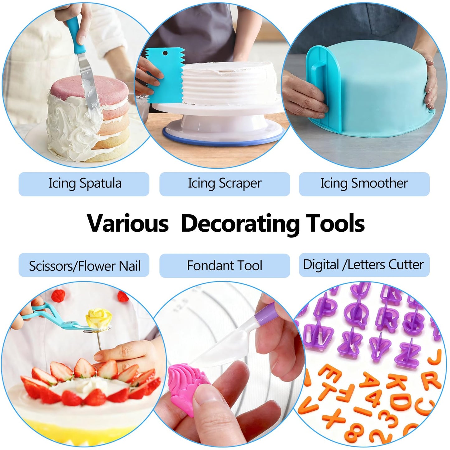 Makmeng 722pcs Cake Decorating Kit - Baking Supplies with Springform Pans, Cake Rotating Turntable, Icing Piping Bags and frosting Tips Set - Cake Decorating Tools for Beginners