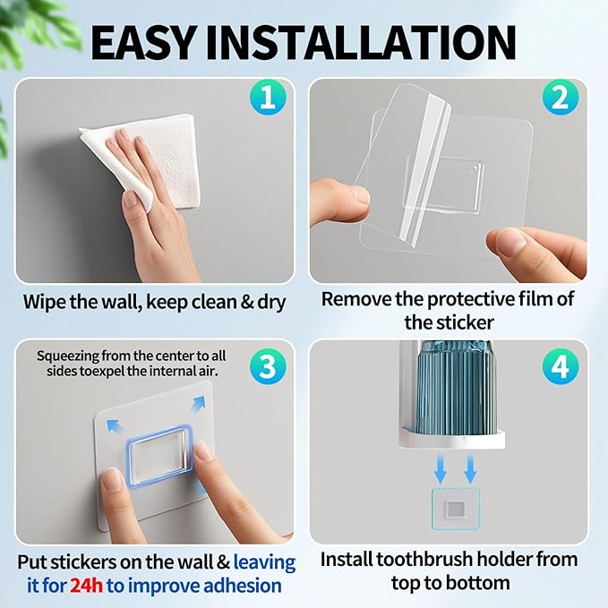 Toothbrush Holder,Bathroom Toothbrush Holder Suitable for Bathroom Organizer Place The Cup Upside Down to Drain Bathroom Stands for Storing Toothpaste Toothbrushes and Other Toiletries (Green)