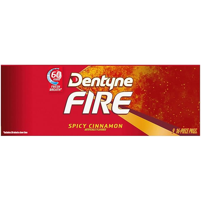 Dentyne Fire Spicy Cinnamon Sugar-Free Chewing Gum, Pack of 9 (144 Total Pieces)