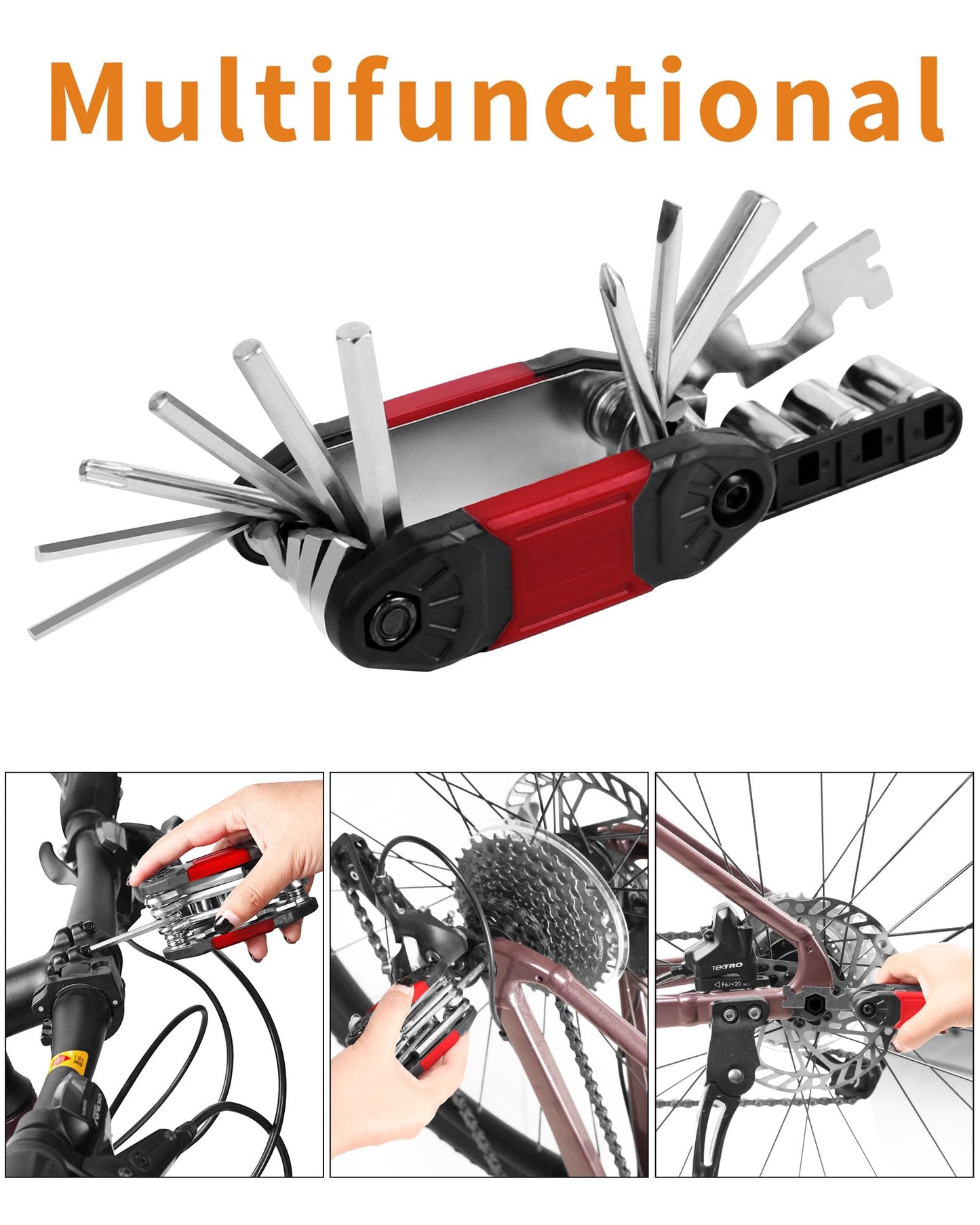 AOFUXTI Bicycle Tire Patch Repair Kit, Bike Chain Repair Wrench, Essential Mini Pump, Portable Adult Bicycle Toolkit Accessories,Tool Kit for Camping Travel, Best Gifts for Men and Women