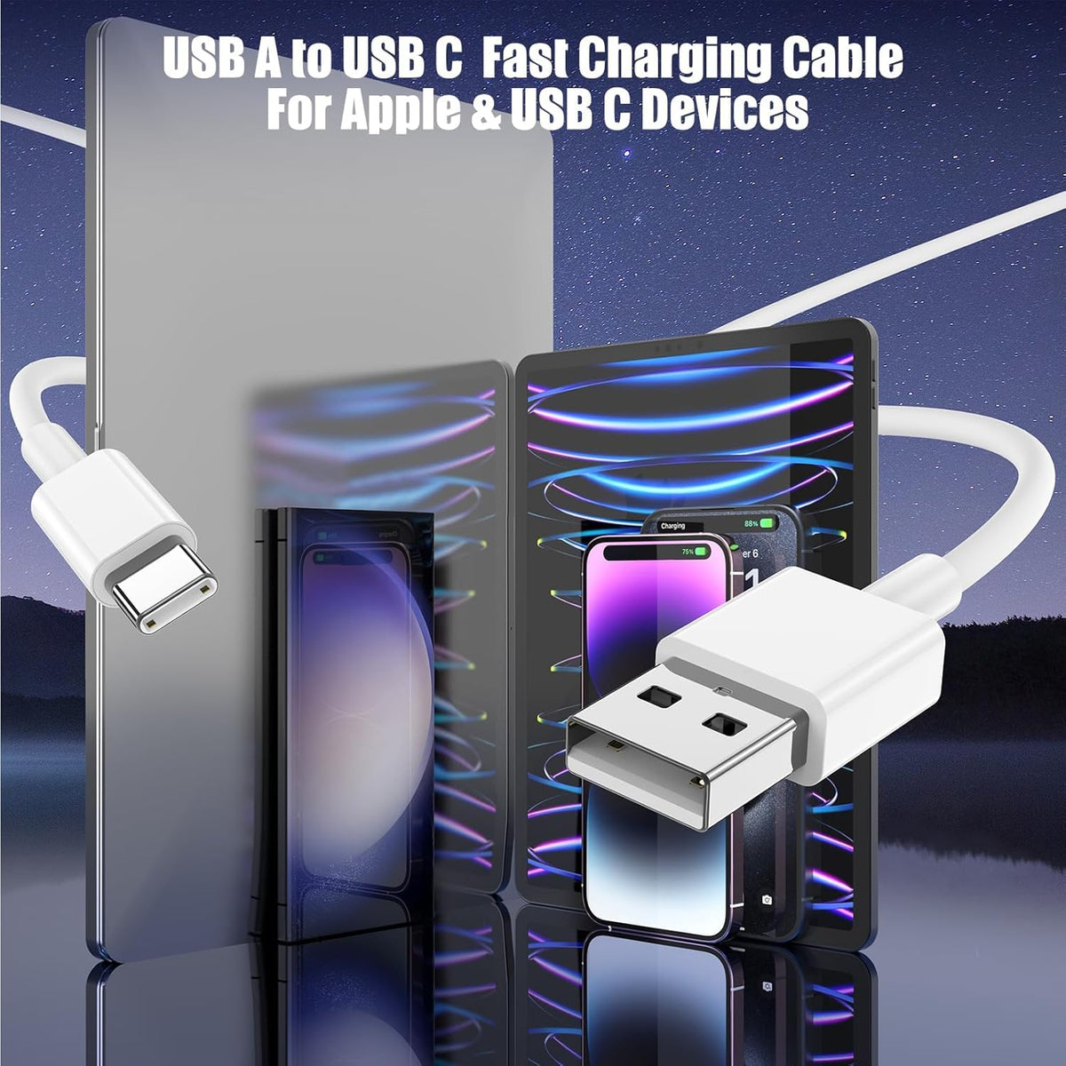 3-Pack [10FT+6FT+3.3FT] Car Carplay Cable USB A to USB C Cable for iPhone 16 15 Pro Plus Pro Max，for iPad Pro/Air/Mini，for Samsung Galaxy S25/S24/S23，for MacBook Pro/Air and More