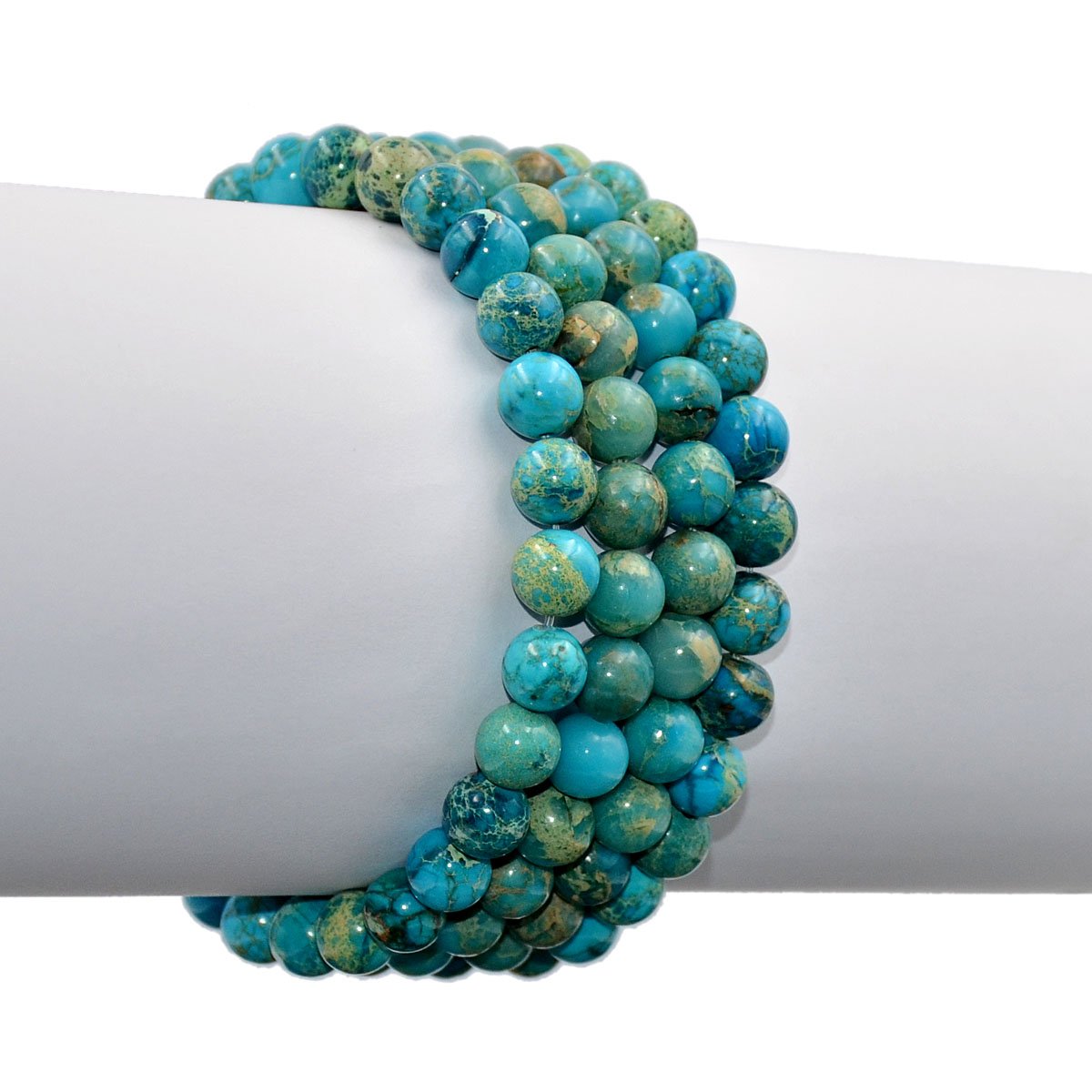 AD Beads Natural Gemstone Round Beads Stretch Bracelet Healing Reiki 8mm (Blue Serpentine)