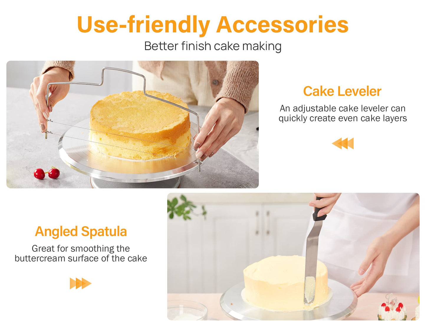Kootek 22pcs Cake Decorating Supplies Kit, Baking Tools with 12" Aluminium Cake Turntable Rotating Cake Stand, Piping Bags and Tips Set, Icing Spatula, Cake Leveler, 3 Icing Scrapers for Mother's Day