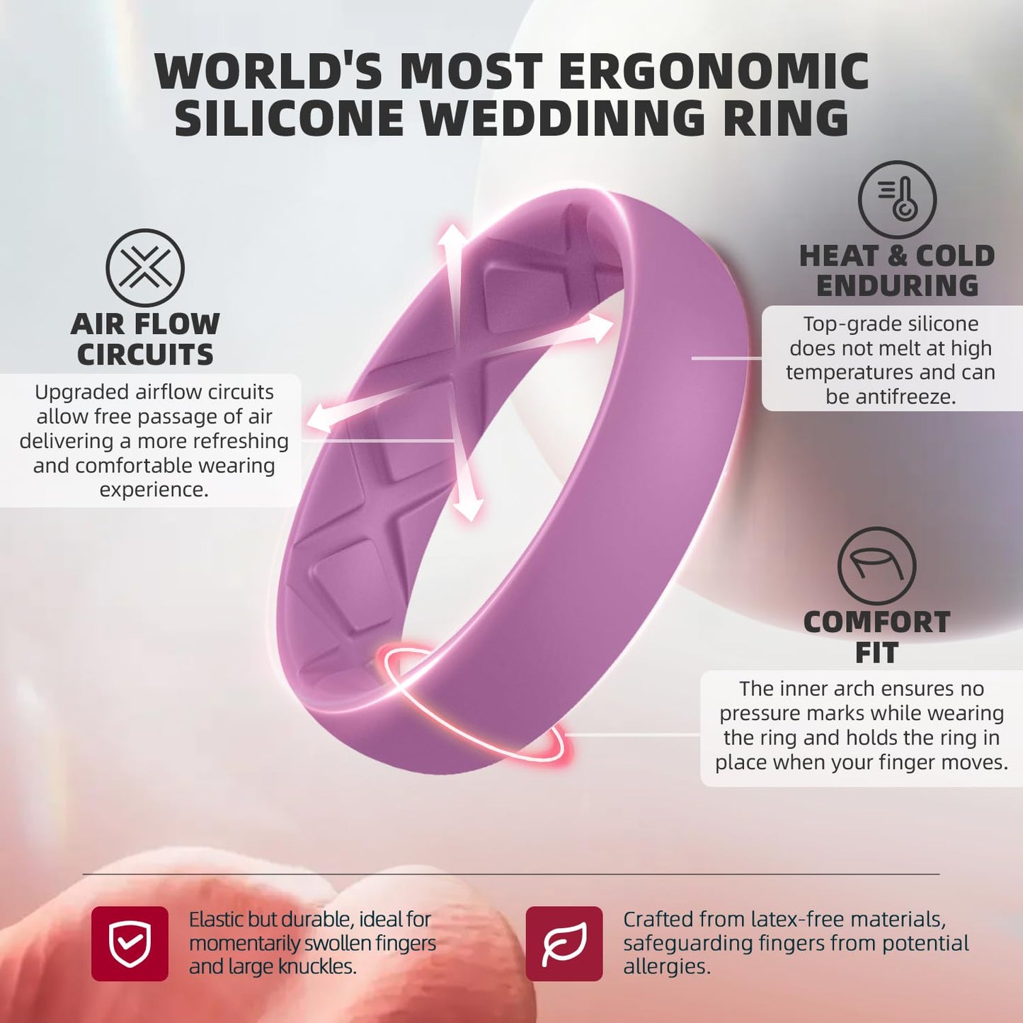 Egnaro Women's Engagement Rings, Silicone Inner Arc Ergonomic Breathable Design with half sizes, Rubber Wedding Band Rings，5.5mm Wide-2mm Thick