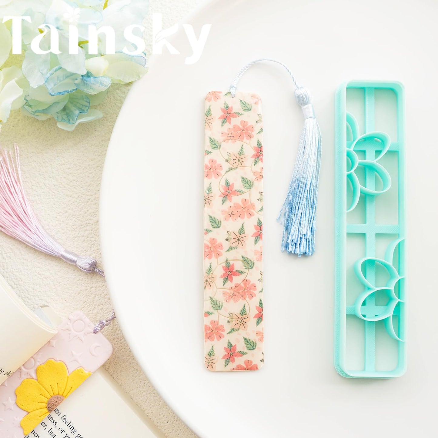 TAINSKY Bookmarks Polymer Clay Cutters, Floral Bookmark Creator for Polymer Clay Jewelry, 6 Pcs Reading Clay Cutters for Making Earrings Jewerly, Clay Earring Cutters, Polymer Clay Earrings Tools