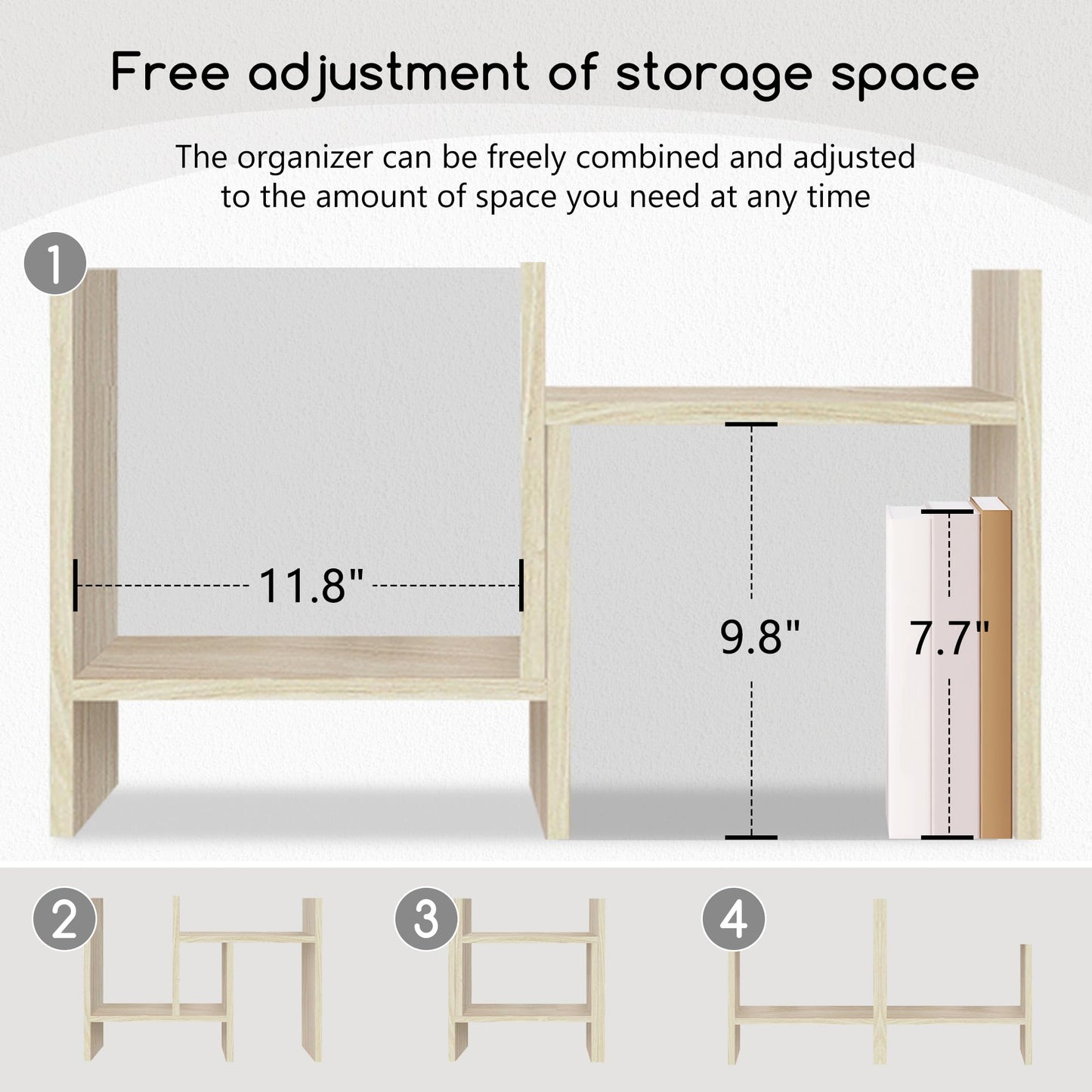 Jerry & Maggie Desktop Organizer Office Storage Rack Adjustable Wood Display Shelf Free Style Double H, Multi-Functional Mini Bookshelf for Desk Natural Stand (White Wood Tone)