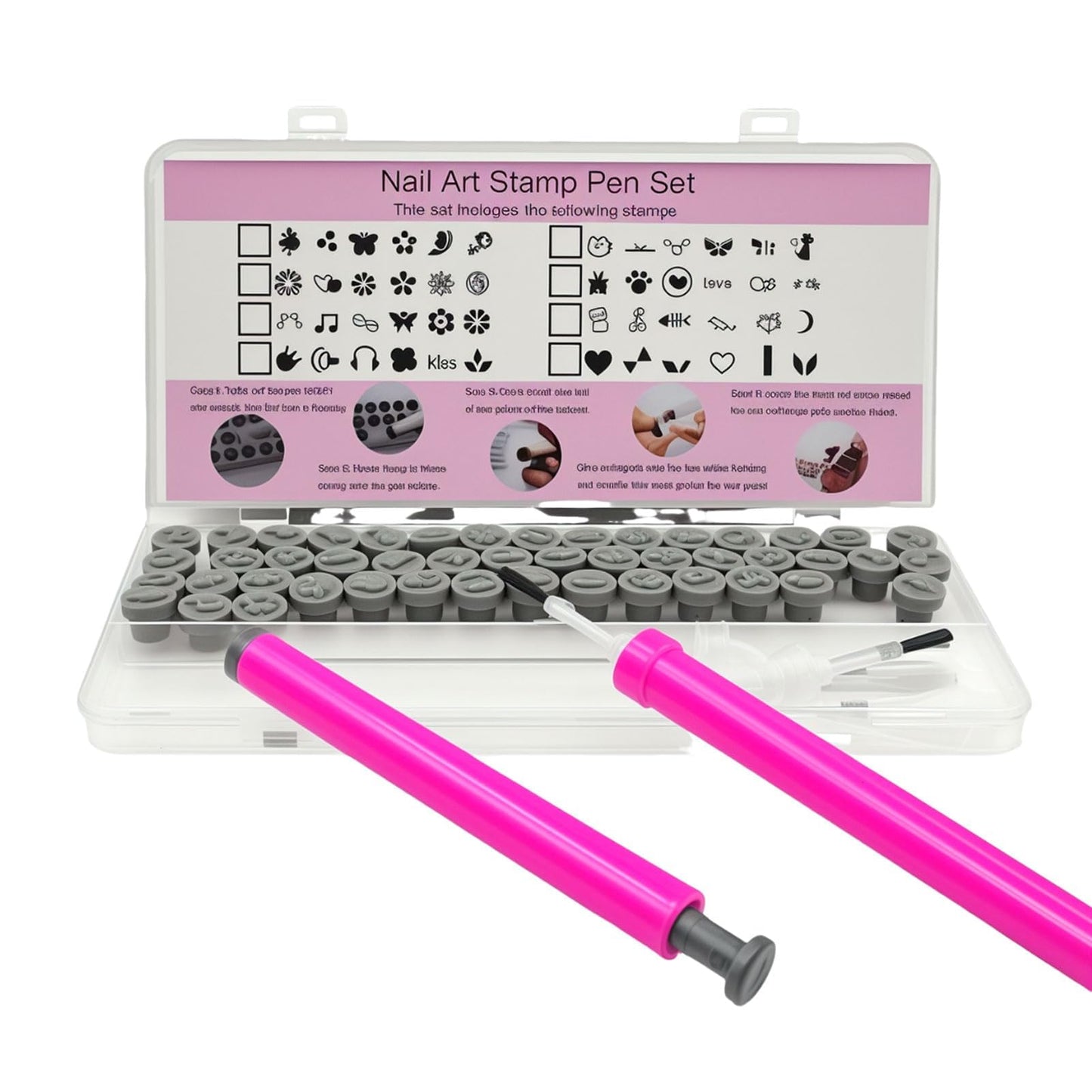 56PCS Nail Art Stamp Pen Set with 6 Brush Heads, 48 Designs, 1 Stamp Pen & 1 Brush Pen – Ergonomic, Portable, Easy-to-Use DIY Tool for Home/Travel/Salon, Ideal for Beginners & Pros