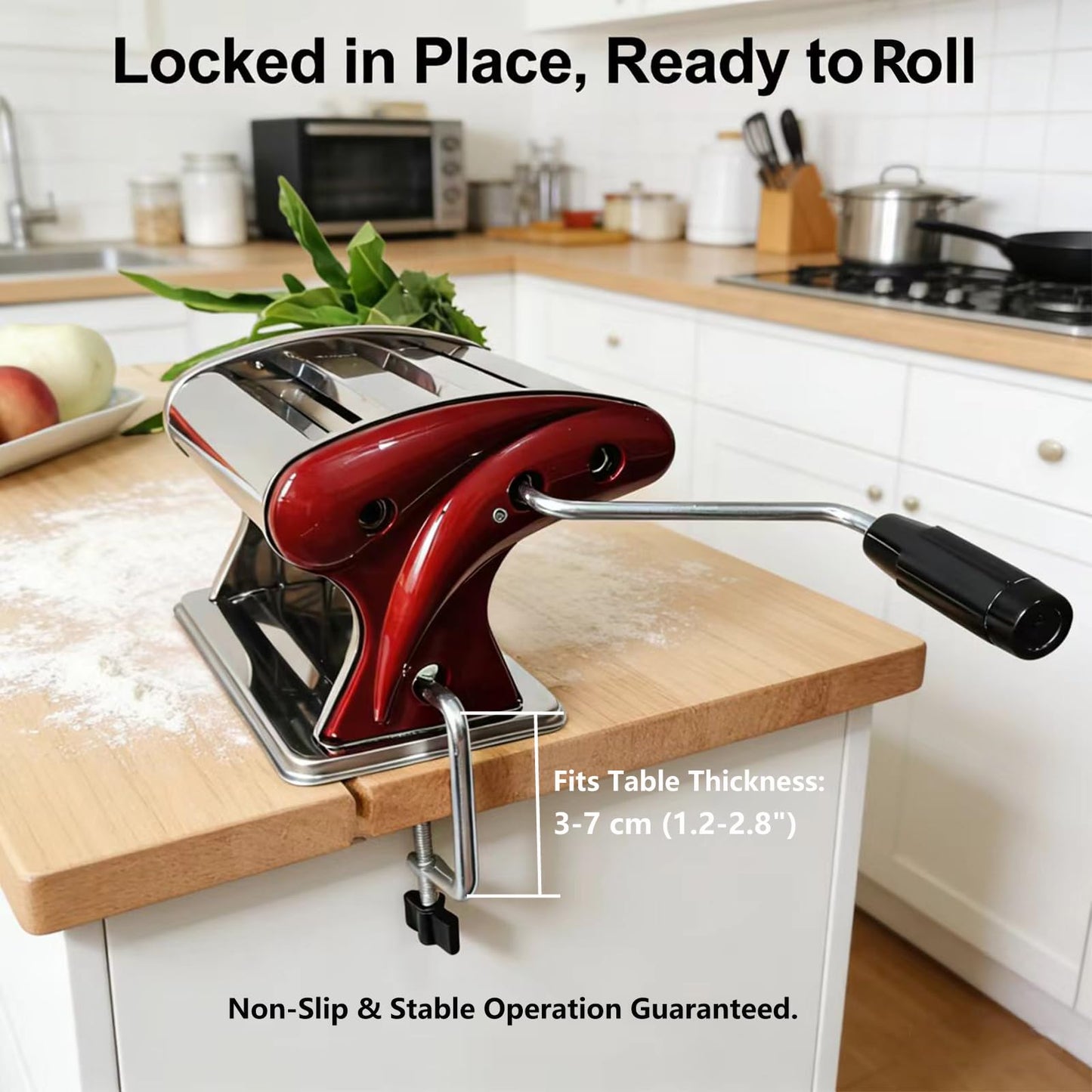 LEONEBEB Pasta Maker Stainless Steel – 2-in-1 Manual Noodle Machine with 2mm & 4mm Cutters, Adjustable Thickness 0.1-5mm for Spaghetti, Fettuccine, Ramen, Dumpling Wrappers