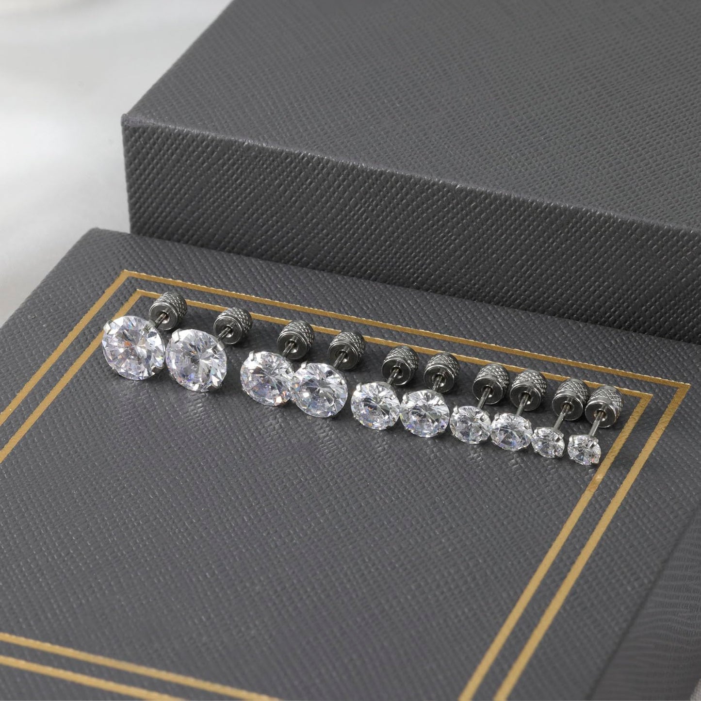 5 pairs Push-in Flat Back Stud Earrings Hypoallergenic Surgical Stainless Steel Cubic Zirconia Earrings Studs Set Multi-Pack, CZ Stud Earrings for Women Men Trendy Cartilage Earrings 4-8mm(B-Silver)