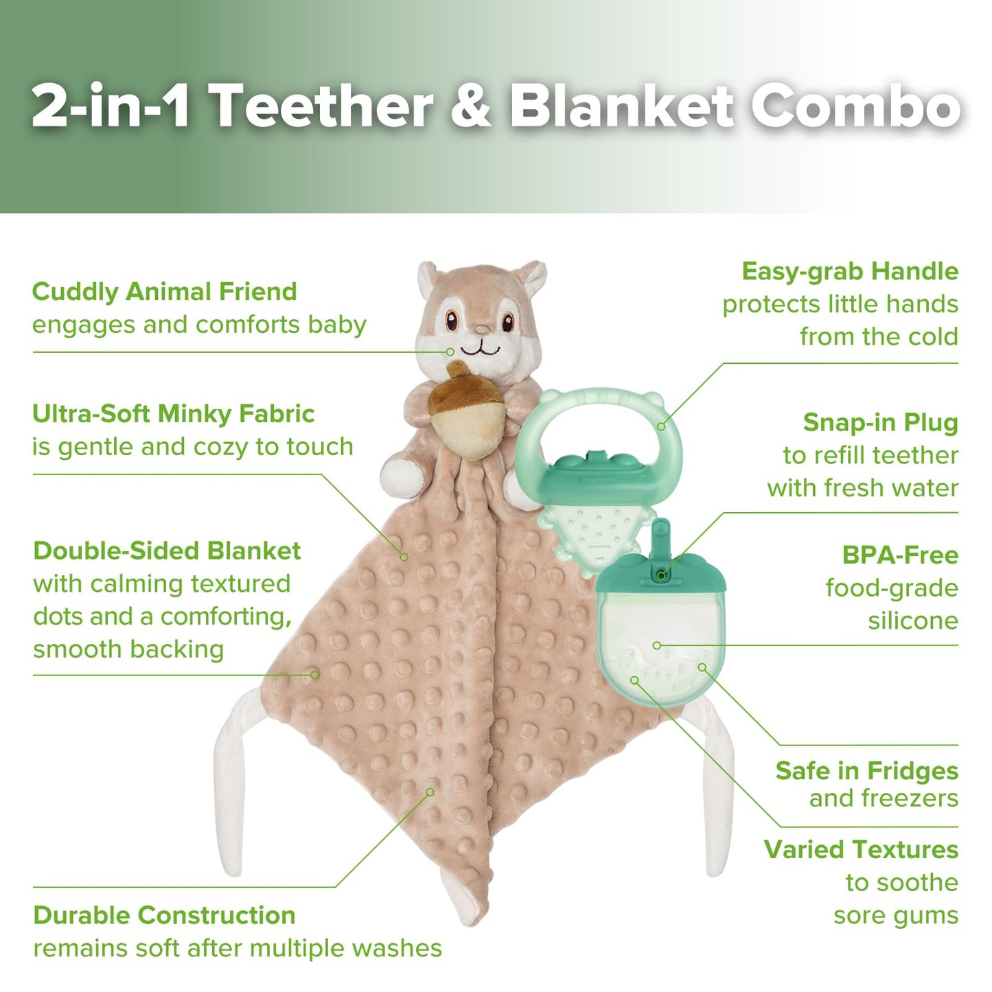 haakaa Security Blanket with Baby Teething Toys, Freezer Teethers for Teething Relief, Soft Baby Lovey for Comfort