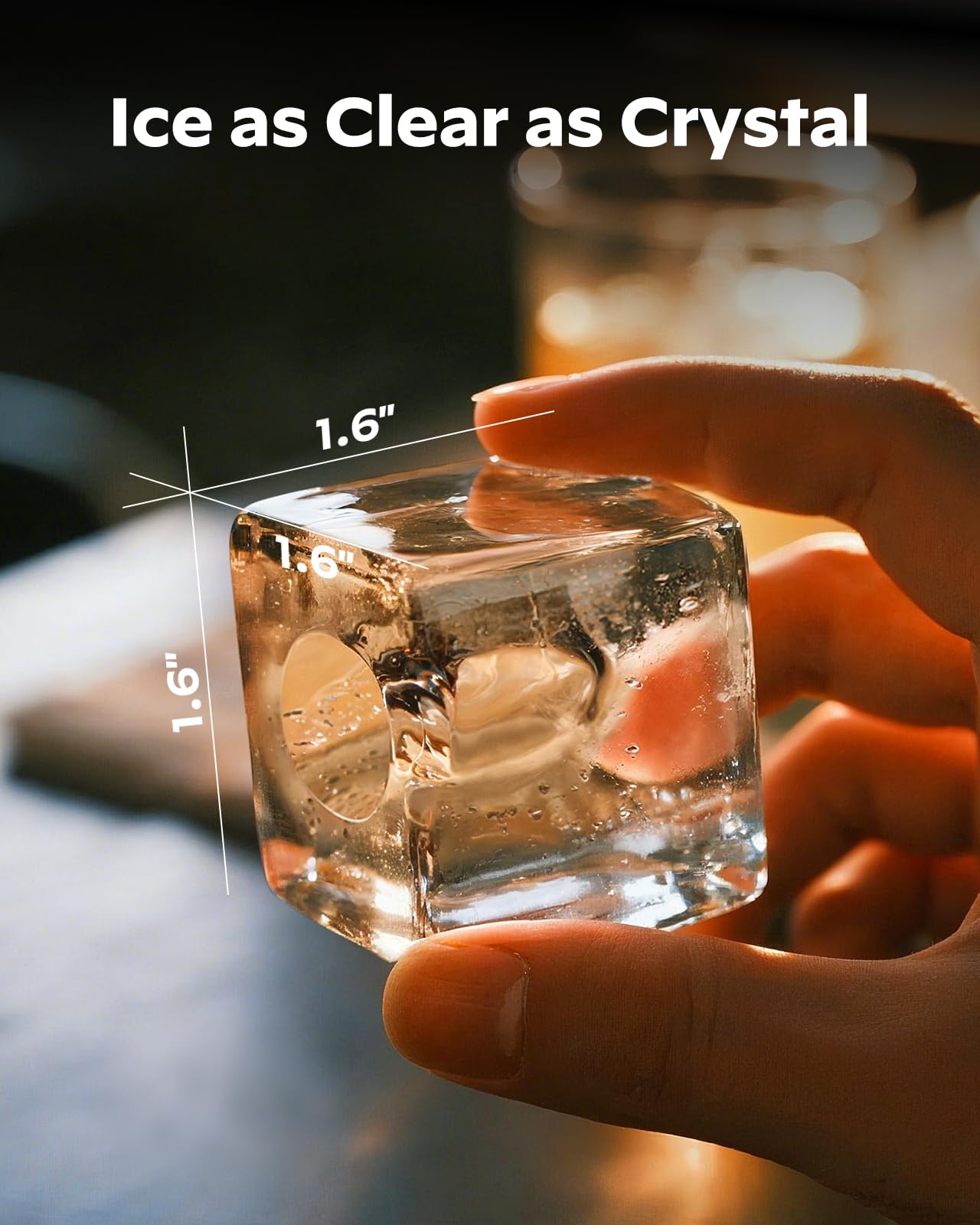 Silonn Clear Ice Cube Maker Countertop, Makes 3 Large 1.6″ Cubes in 20 Mins, Crystal Clear & Slow-Melting Ice for Whiskey, Adjustable Ice Thickness & Auto Clean, Great for Home bar, Kitchen & Party
