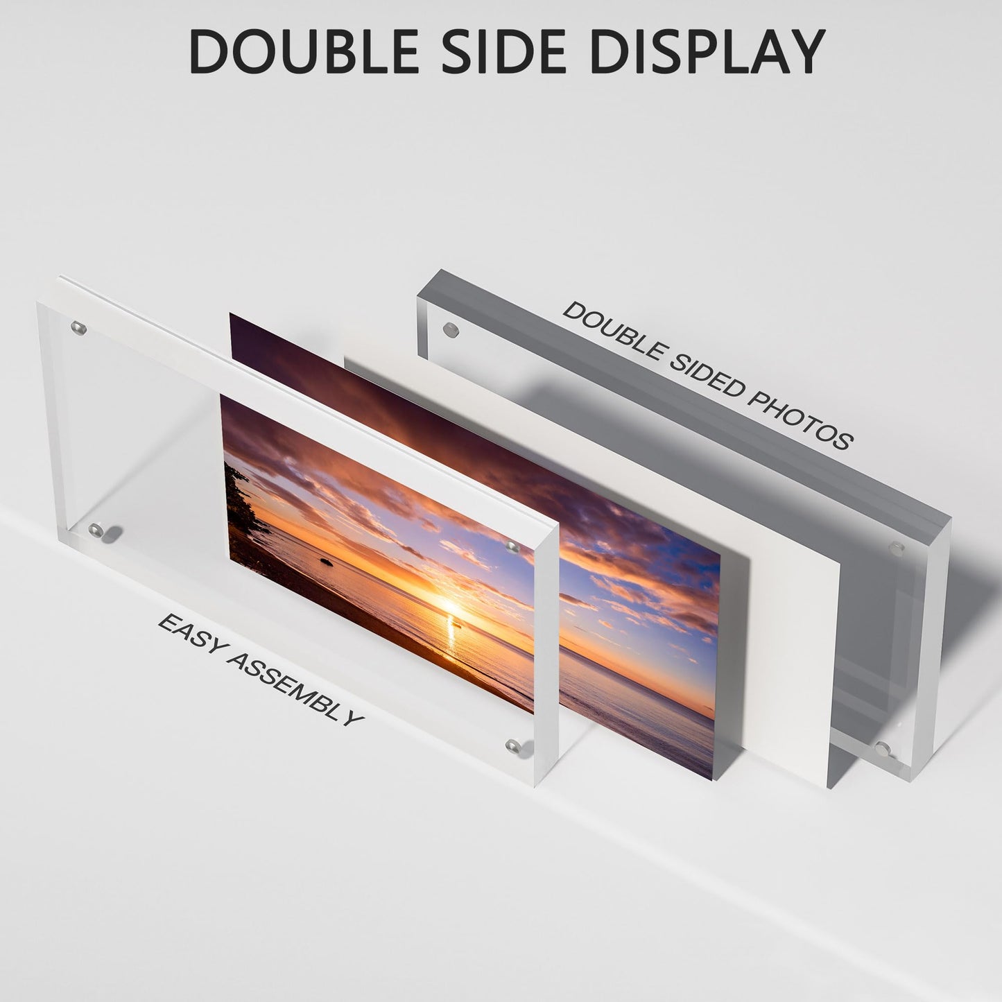 Toolsure 6x8 Inch Acrylic Picture Frames,6 by 8 Magneticear Acrylic Photo Frame, Frameless 8x6 Photo Frames,Double Side Display Glass Desktop Frame with Gift Box 2PACK