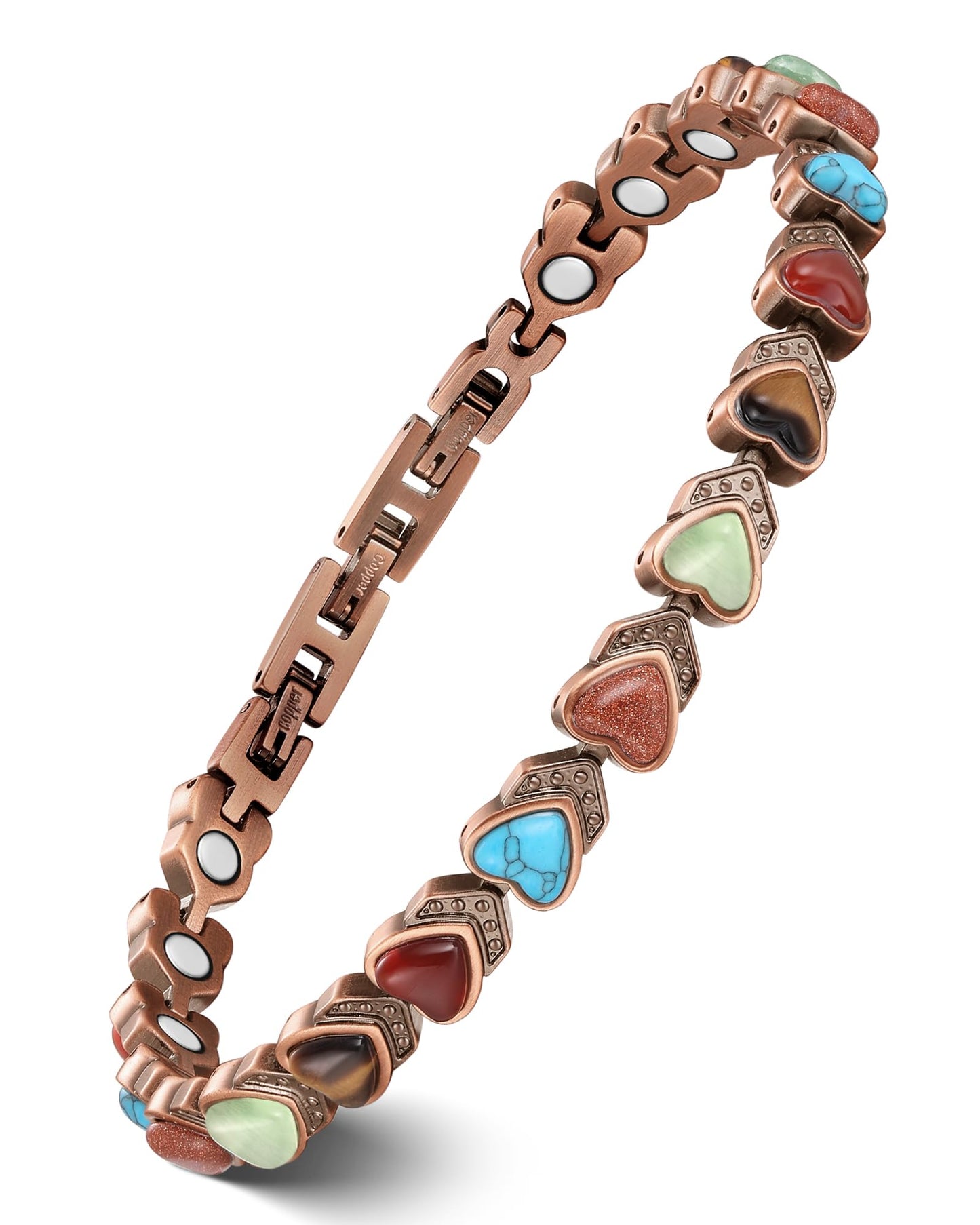 Feraco Copper Ankle Bracelet for Women, 99.99% Pure Copper Magnetic Anklet with 3800 Gauss Neodymium Magnet & Natural Stones, Adjustable with Sizing Tool