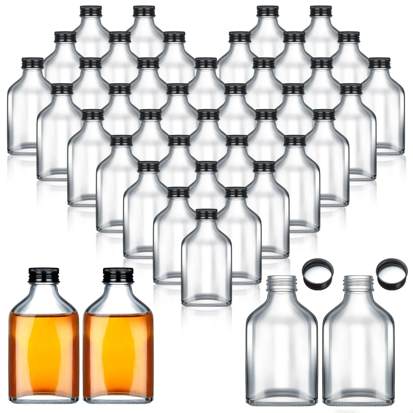 Patelai 60 Pcs 100 ml Small Glass Bottles with Caps Bulk 3.4oz Mini Clear Flask Liquor Bottles Empty Alcohol Shot Bottling DIY Wedding Gift for Syrup Potion Juice Wellness Vodka Beverages Whiskey Oil