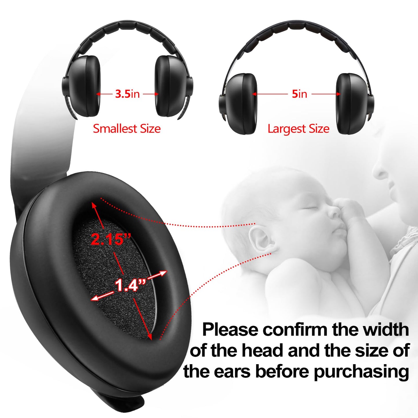 BBTKCARE Baby Headphones Noise Cancelling Headphones for Babies for 3 Months to 3 Years (Black)