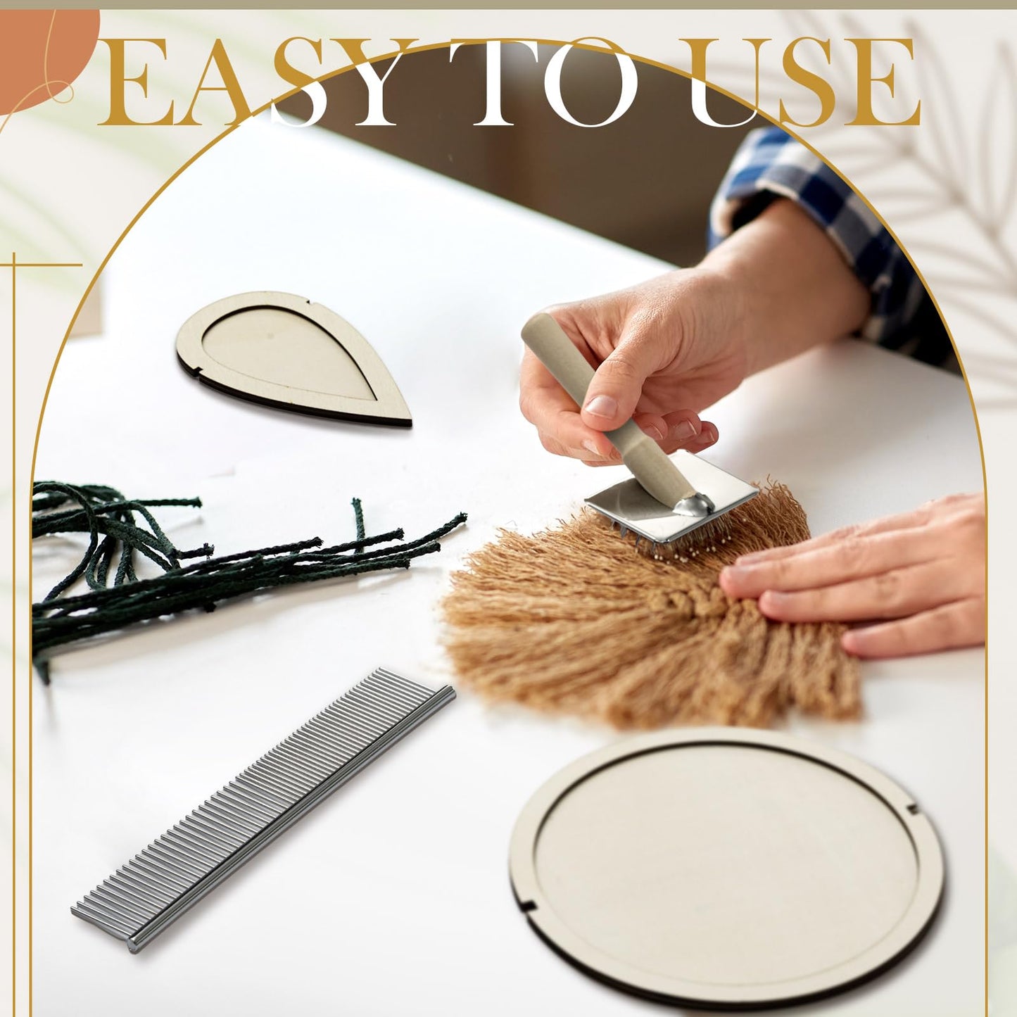Teenyyou 11 Pcs Macrame Leaf Cutting Molds and Comb Sets Wood Macrame Leaf Cutting Template Fringe Stainless Steel Comb for Making Feather Tassel Wall Hangings Tool