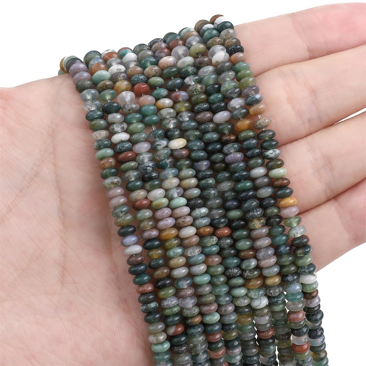 BEADIA Natural Indian Agate Spacer Beads Caps Rondelle Disk Loose Beads for Beading Jewelry Making 4mmx2mm 38cm