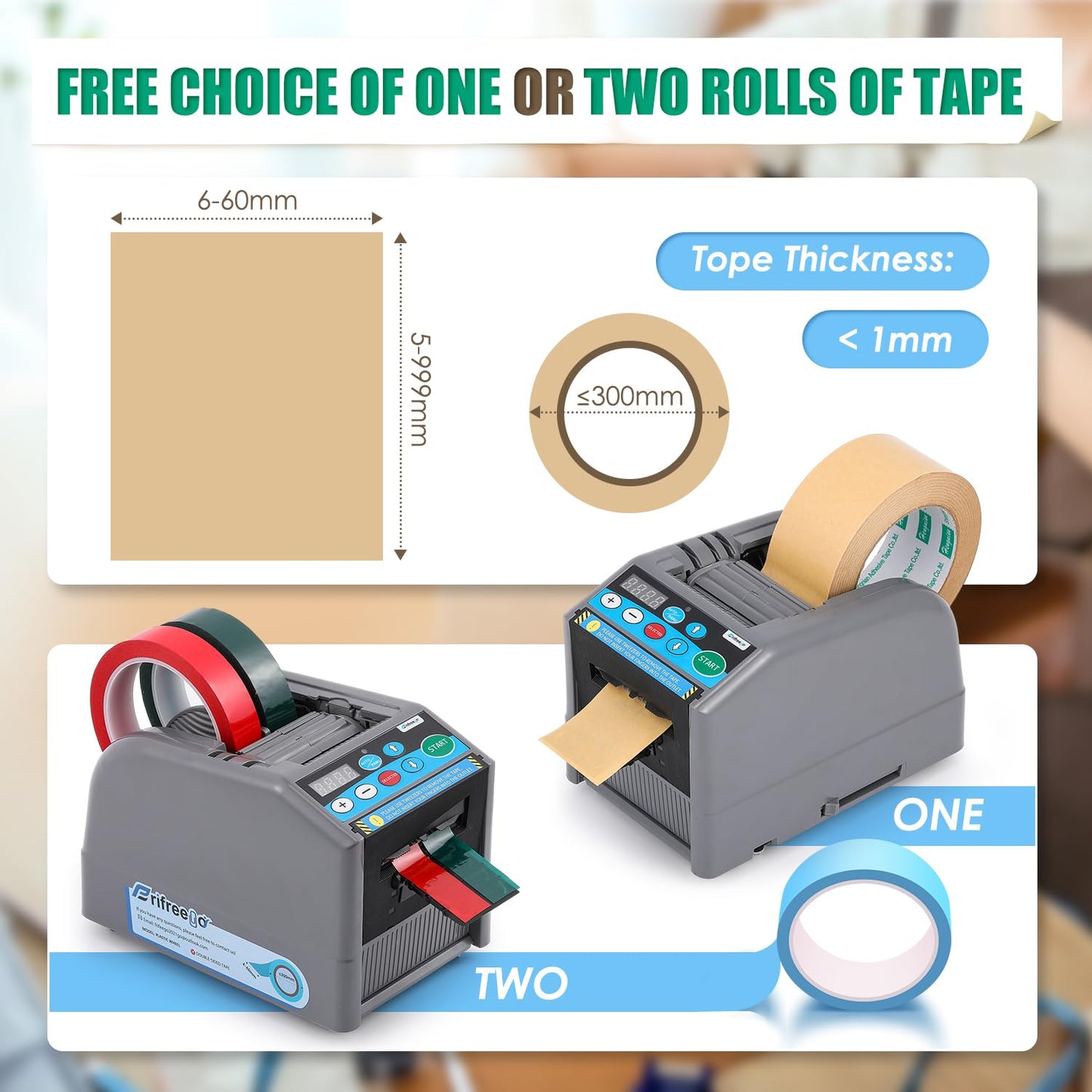 Frifreego Automatic Tape Dispenser Electric Tape Cutter, 39" MAX Cutting Length, with Manual & Auto Modes, Cutting Various Tapes with 0.24-2.36" Width, for Office Warehouse Use, Package Packing