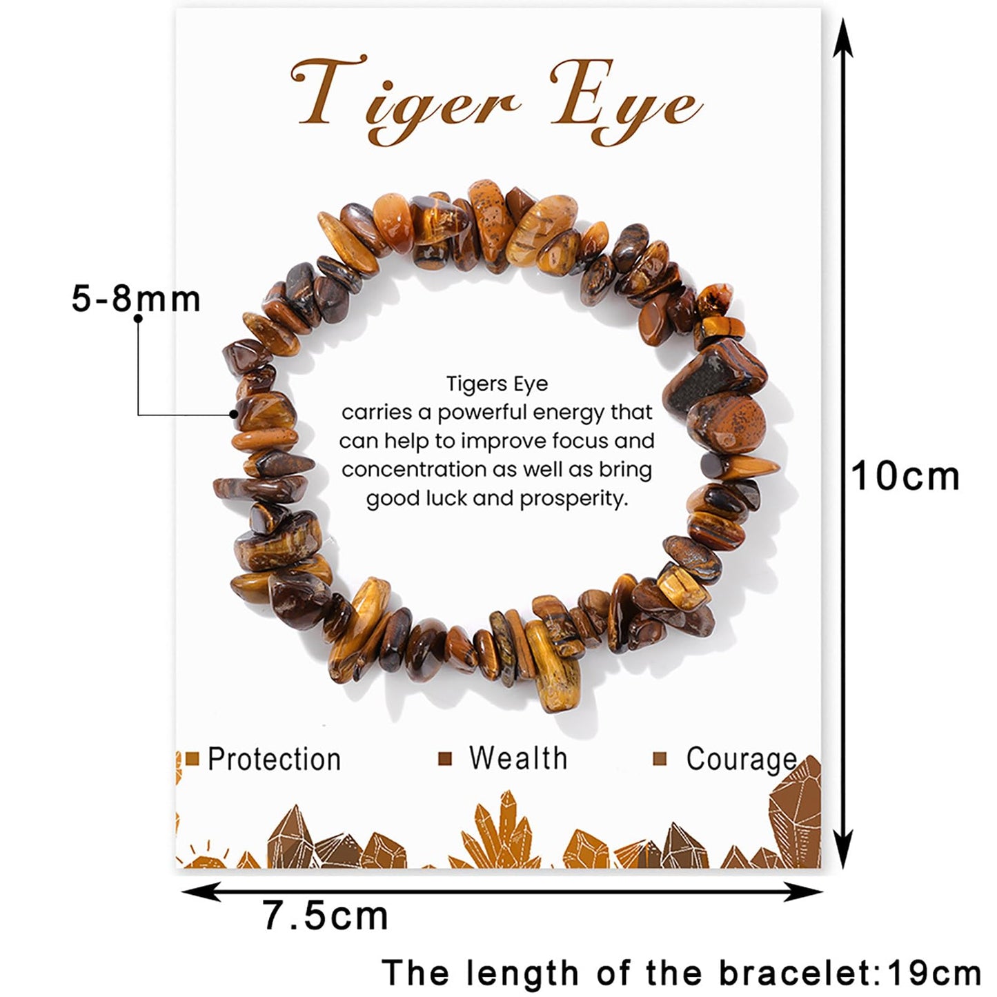 Lit Wall Tiger Eye Bracelet for Men & Women, 8mm Raw Crystal Beaded Bracelets, Brown, Unisex, Adjustable Size, Healing Stone Bracelet for Any Occasion