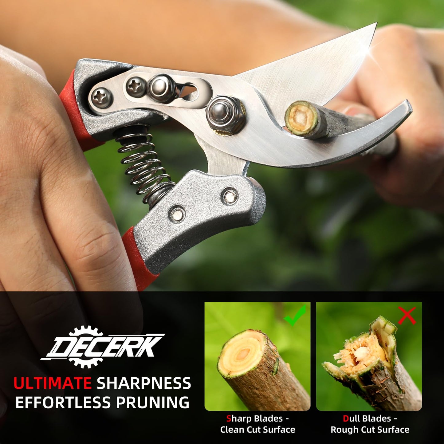 DECERK Professional Bypass Pruning Shears, Ultra Sharp Garden Scissors & Clippers, Effortless 3/4" Branch Hedge Clippers