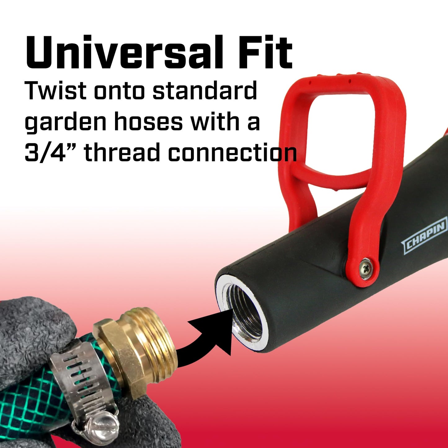 Chapin 4697: Industrial High Flow Firefighter Style Garden Hose Nozzle, Classic Fireman Style Grip Nozzle with Threaded Garden Hose Connection, Adjustable Twist Nozzle, Up to 250 PSI, Red/Black