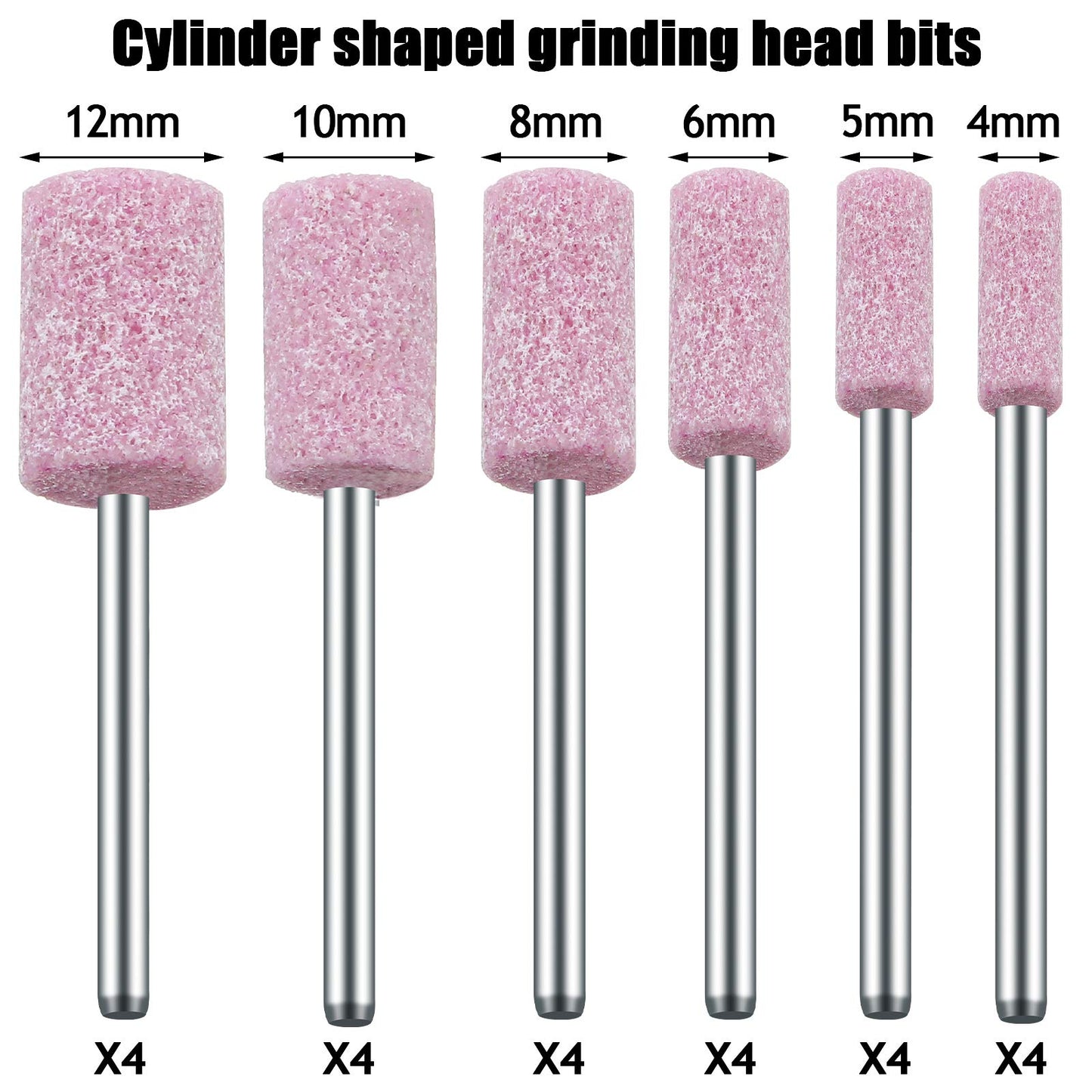 Maitys 48 Pieces Abrasive Mounted Stone Grinding Wheel Head Mounted Grinding Point Stone Heads with Box Compatible with Dremel Rotary Tool, 0.12 Inch Shank and 6 Sizes(Pink,Aluminium Oxide)
