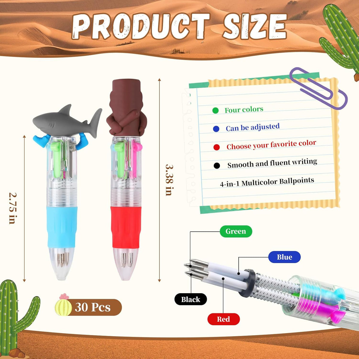 CZWZ 30Pcs Mini Multicolor Pens in One 4-in-1 Cute Pens Bulk for Kids, Ballpoint Pen for Birthdays and Children's Parties, Fun Gifts Assorted Ink Kawaii Pen(Brainrot)