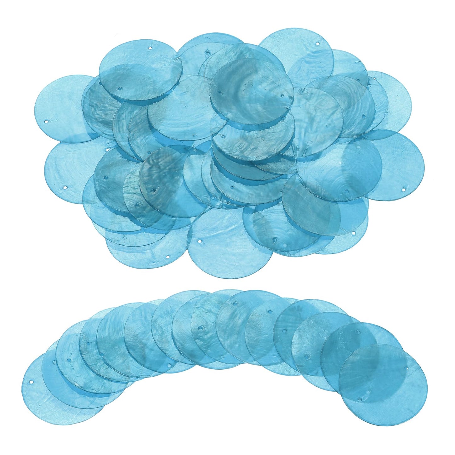 uxcell 120Pcs Capiz Shells 2" Round Natural Shells with 2 Holes for Seashell Wind Chimes Curtain Shell Garland DIY Craft Wedding Home, Light Blue