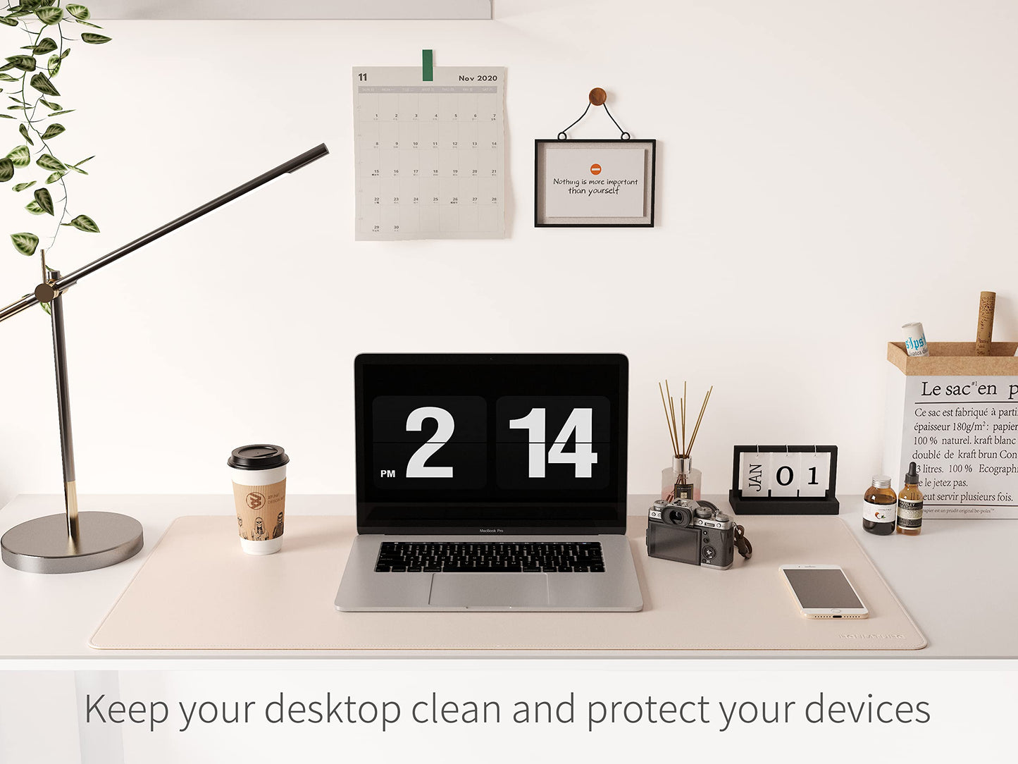 RENMTURE Dual-Sided Mouse Pad, Natural Cork & PU Leather Large Desk Pad for Office and Home Work, Desk Protector Non-Slip, Waterproof, Easy Clean (Apricot, 36"x17")
