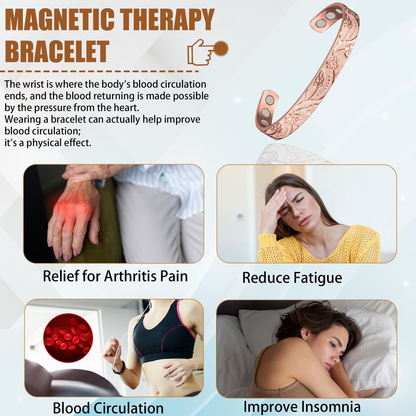 EnerCoppeX Pure Copper Magnetic Ring & Bracelet for Women, Adjustable Size, Jewelry (Bracelet*1)