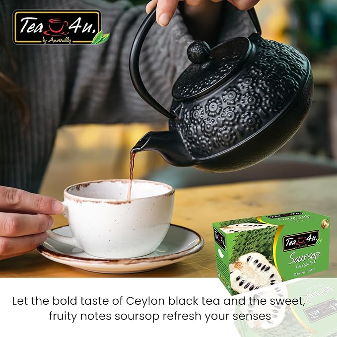 Tea4U Flavored Black Ceylon TeaBags (Soursop) - Ideal Quality from Sri Lanka's Finest Leaves and Expertly Blended - 25 Count