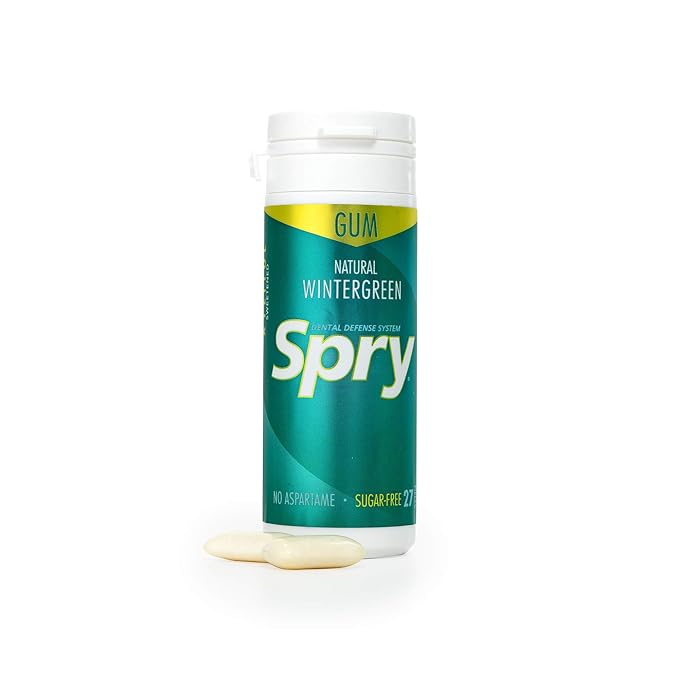 Spry Fresh Natural Xylitol Chewing Gum Dental Defense System - Aspartame-Free, Sugar-Free, Non-GMO, Gluten-Free (Wintergreen, 27 Count - Pack of 1)