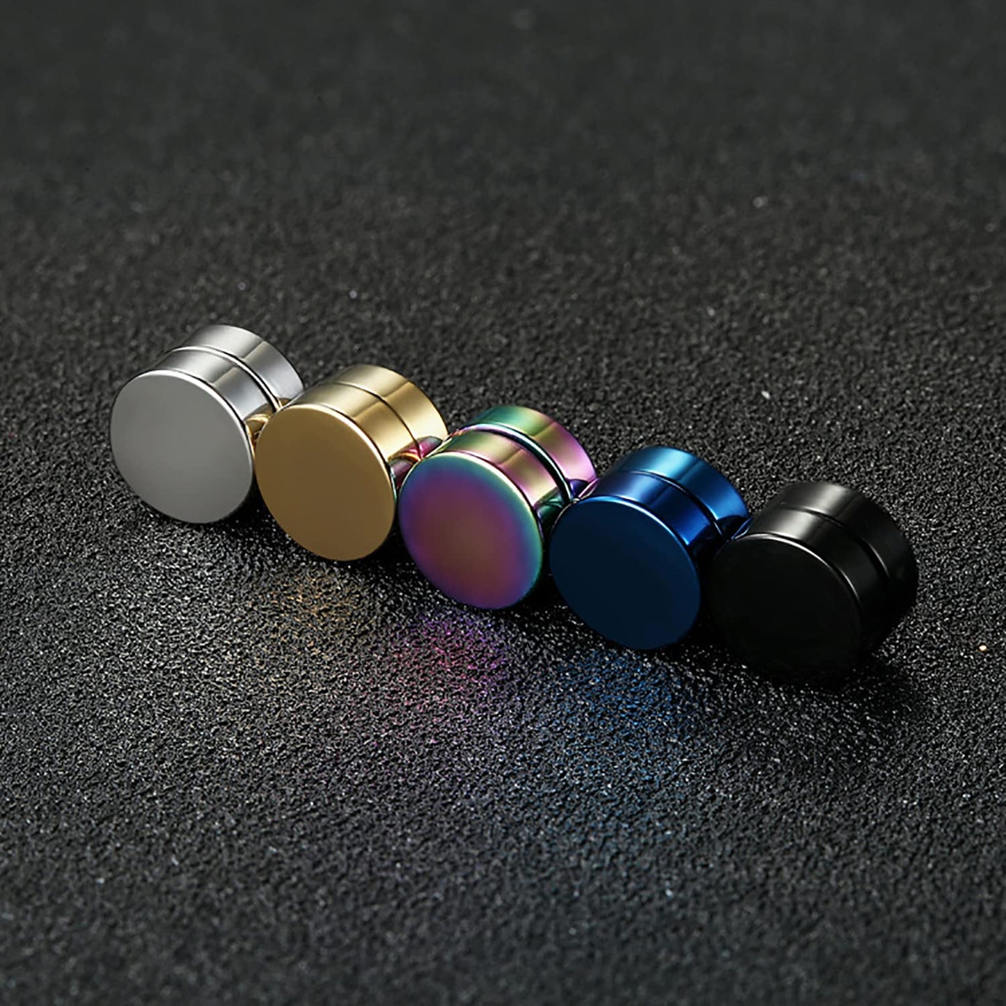 SIISPRI 4-5 Pairs 6-12mm Black Stainless Steel Magnetic Fake Gauges Earring Studs for Men Women Non Pierced Earrings,Hypoallergenic (Colorful (5 Pairs 8mm))…