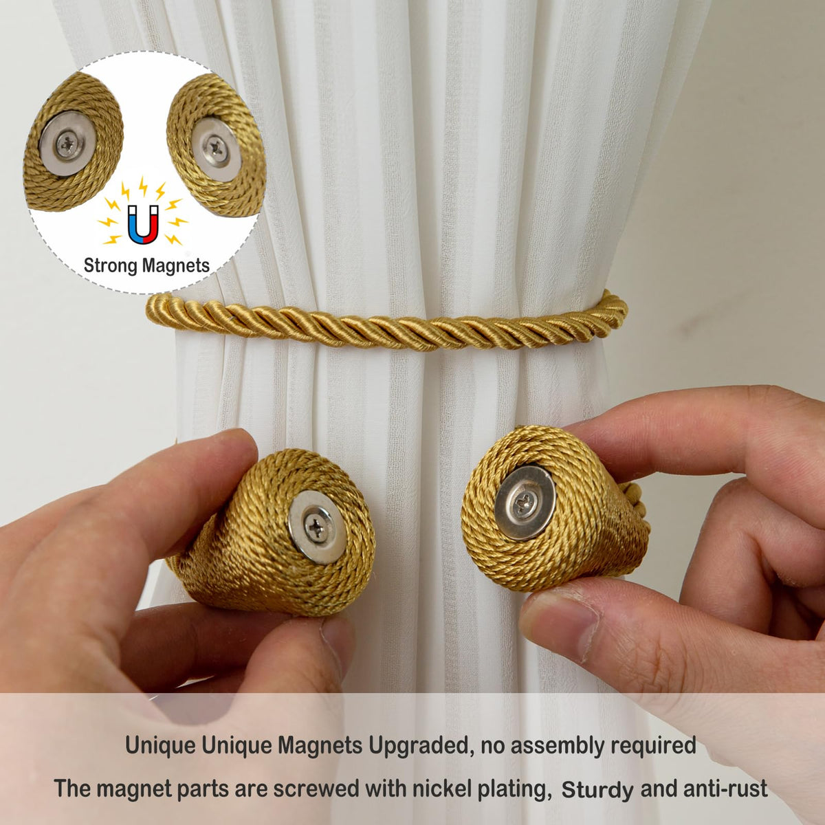 Magnetic Curtain Tiebacks 8 Pack Outdoor Rope Curtain Tie Backs Decorative Window Treatment Holdbacks for Home Decorative Curtain (8 Count)