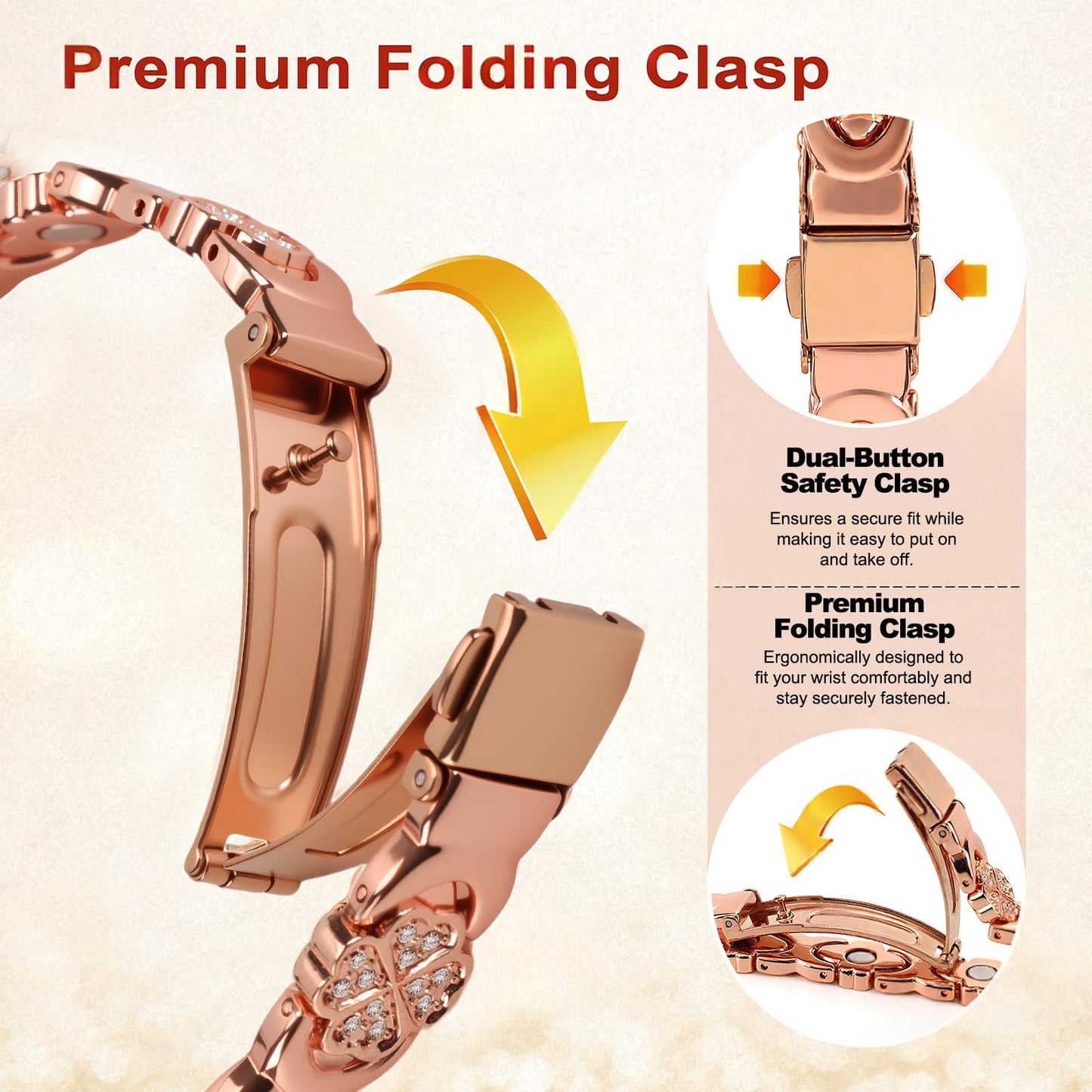 vapeples Copper Bracelets for Women, 3800 Gauss, 99% Pure Copper Magnetic Bracelet, Adjustable Sizing, Four-Leaf Clover Women's Bracelets with Sparkling Cubic Zirconia, Gift Packaging
