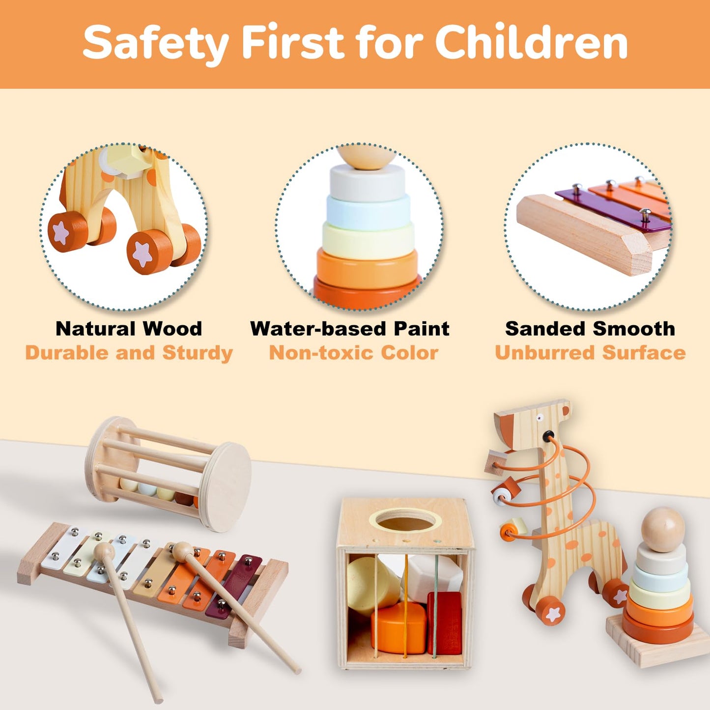 Smartwo Wooden Montessori Toys Set & Activity Busy Cube for Toddlers 1-3