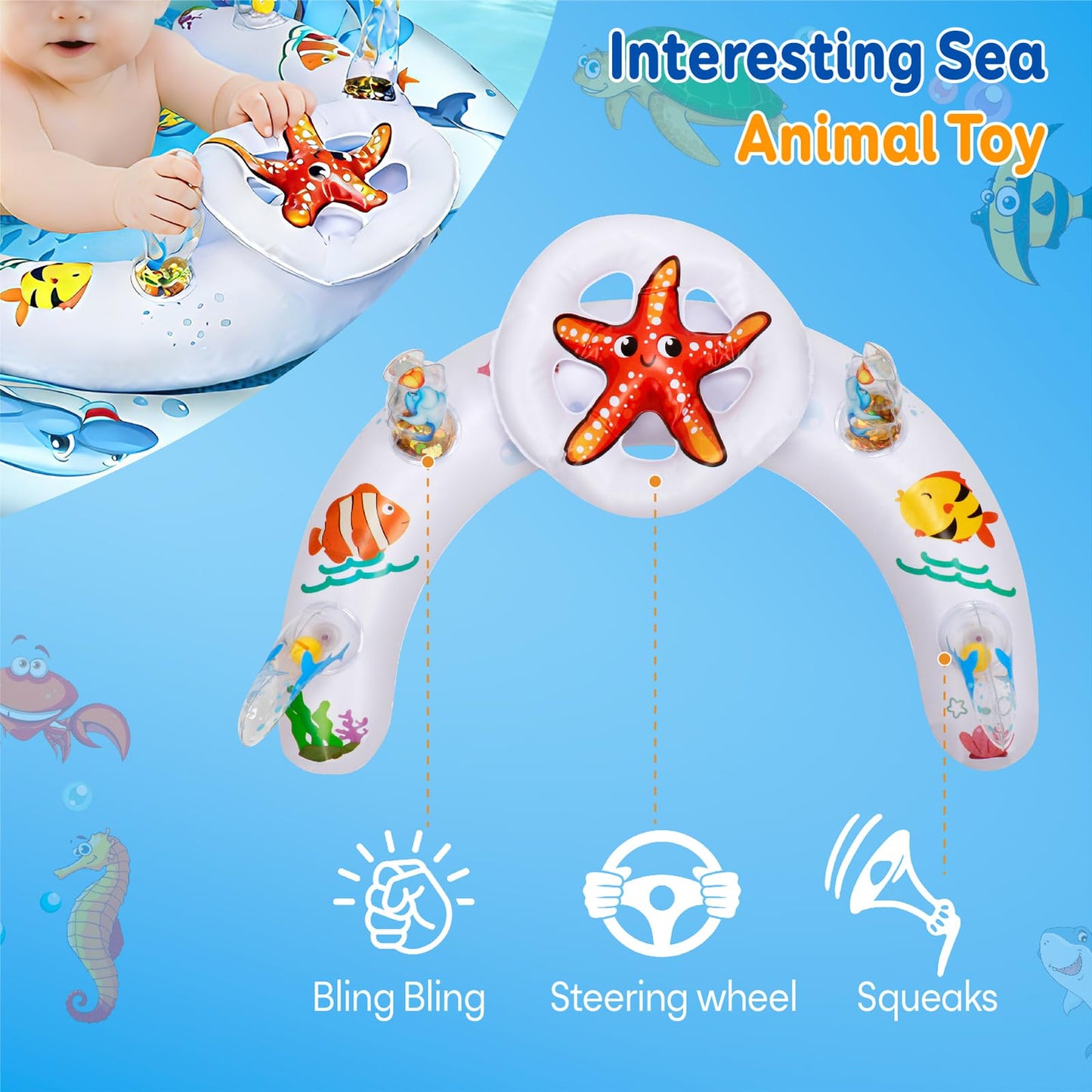 Foxgor Extra Large Baby Pool Float with UPF50+ Canopy, Anti-Flip Double Air Chambers, Adjustable Seat for Infant Toddler 6-36 Months, Ocean Toys | CPC Certified | ASTM F963 | for Pool Beach