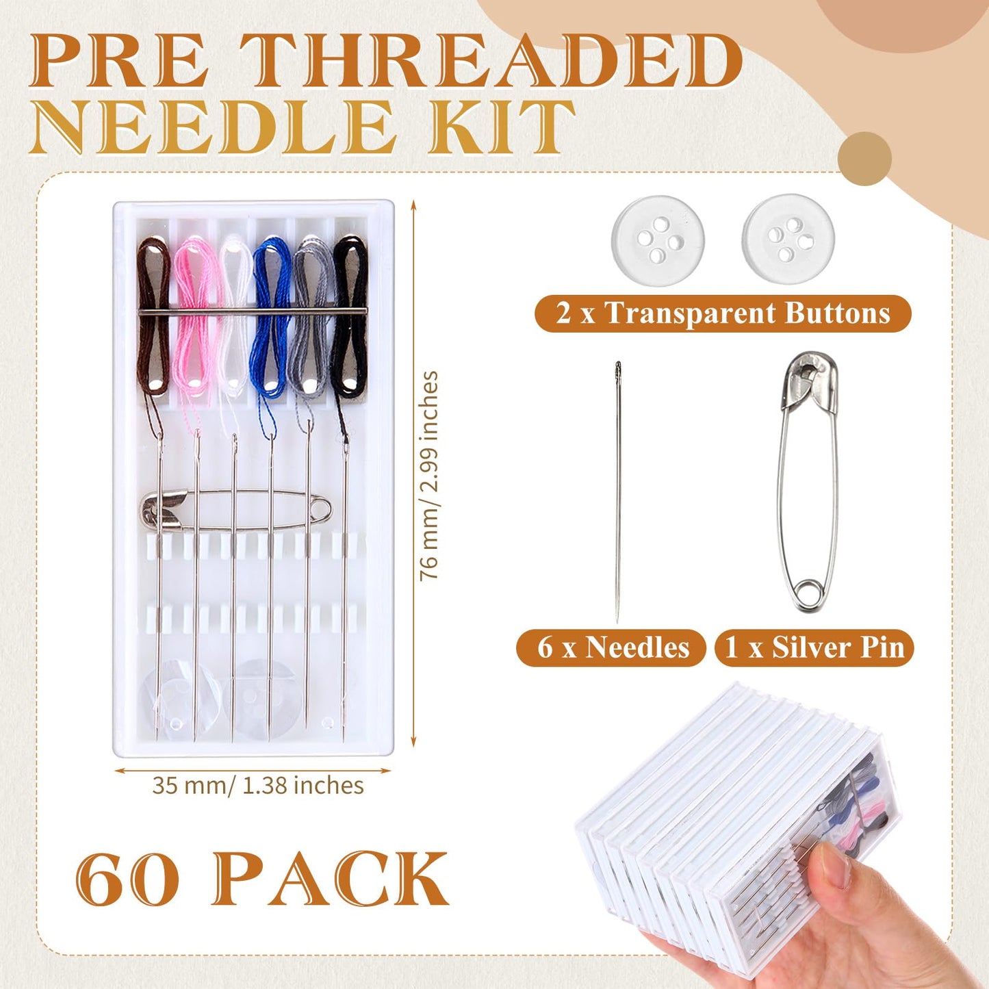 Leyndo 60 Boxes Quick Fix Sewing Kit Pre Threaded Needle Travel Kit Personal Needle and Thread Mending Sewing for Christmas Cloth Repairing Home Necessities(Random Color,6 Threads)