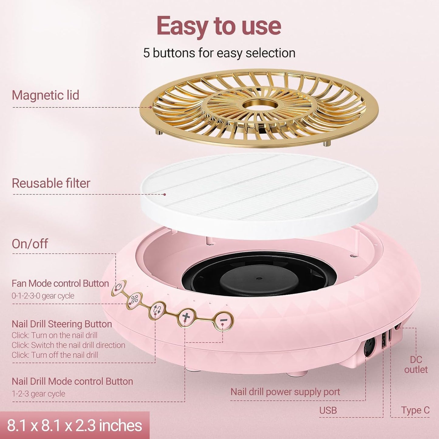 YLYYCC 2 in 1 Nail Dust Collector Quiet, 5000RPM Vacuum Fan Extractor with Reusable Filter & 30000RPM Electric Nail Drill File Professional with 6 Bits - Home/Salon Use, Pros Tech & Beginners