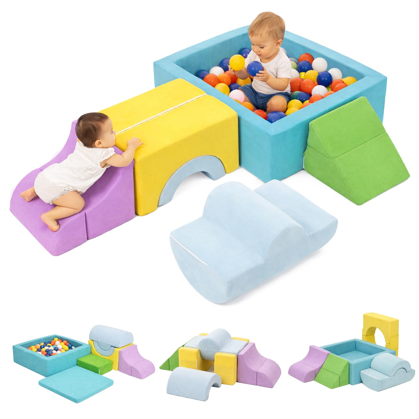 cossy Foam Climbing Blocks for Toddlers, 30 x 28in Square Ball Pit for Babies, 7pcs Toddler Climbing Toys Indoor, Soft Play Set, Baby Climbing Blocks, Ideal for Crawling & Climbing(Balls Not Included)