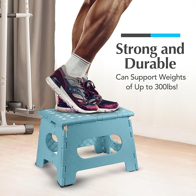 Handy Laundry Folding Lightweight Step Stool - Sturdy Enough to Support Adults and Safe Enough for Kids - Opens Easy with One Flip - Great for Kitchen, Bathroom or Bedroom (Teal - 9 Inch)