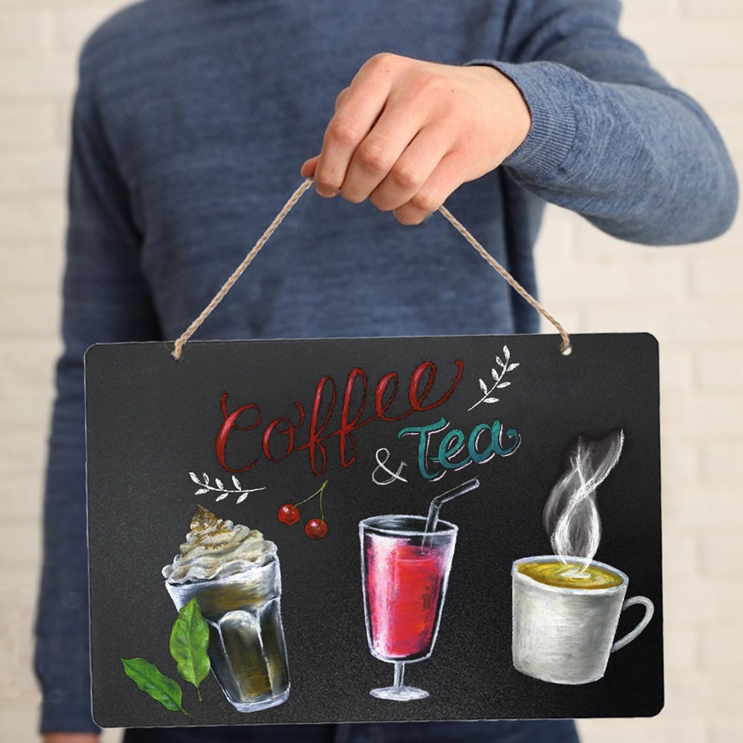 2 Pack Chalkboard Sign with String 8"x12" Double Sided Erasable Message Board Sign, Wooden Mini Chalkboards Sign with Liquid Chalk Marker, Hanging Message Board for Bar and Special Event Decorations