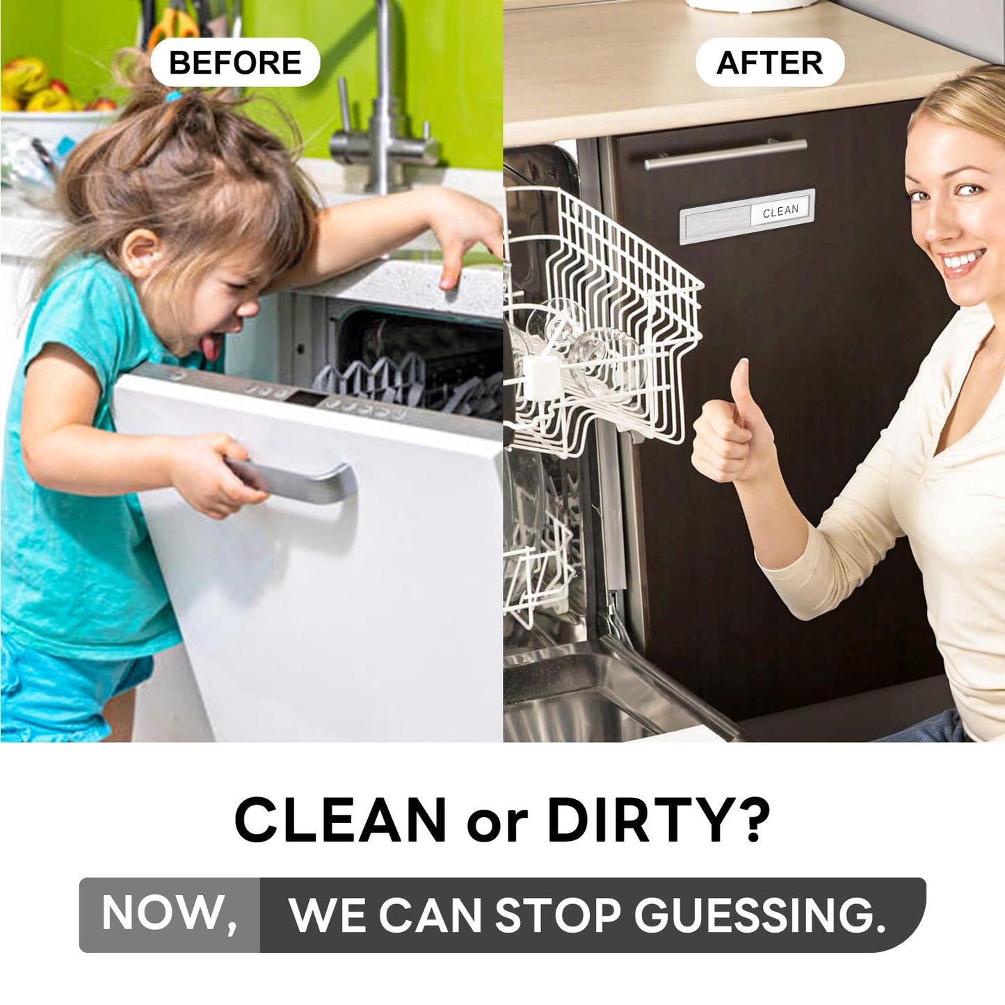 KitchenTour Dishwasher Magnet Clean Dirty Sign, Premium Stainless Steel Clean Dirty Magnet for Dishwasher Funny, Strong Magnet Non-Scratch Dishwasher Sign Kitchen Decor and Accessories