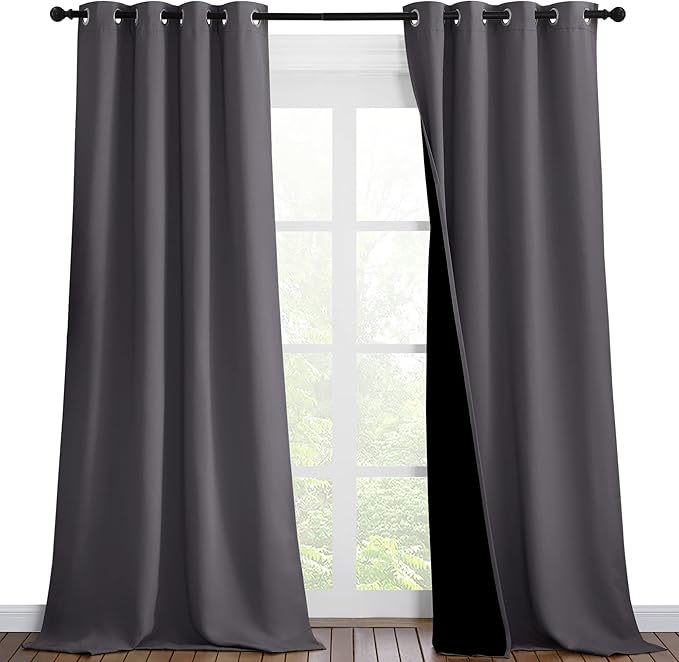 NICETOWN 100% Blackout Blinds, Set of 2, 46" x 102", Laundry Room Decor Window Treatment Curtains for Large Patio Sliding Door, Thermal Insulated Grey Curtains for Bedroom