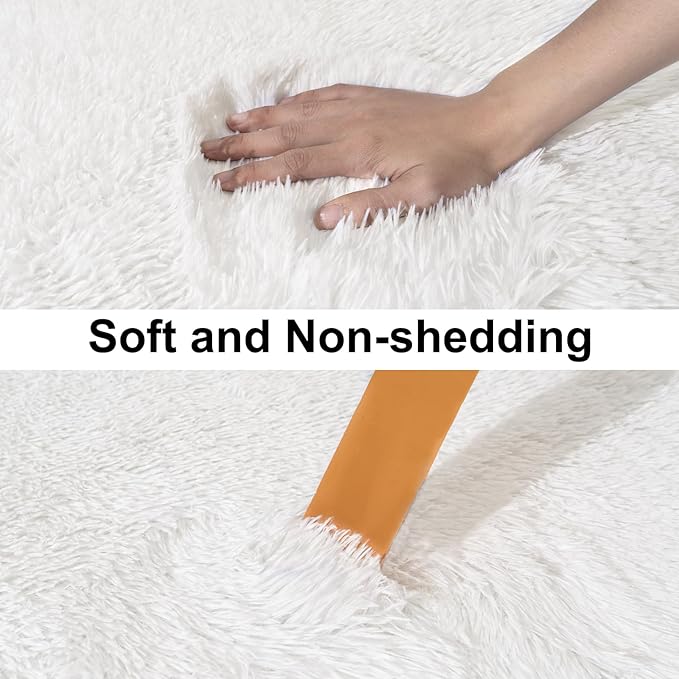 Ultra Soft Runner Rugs for Bedroom Hallways with Upgraded Non-Slip Rubber Backing & Thick Memory Sponge, 2x3 Feet Fluffy Shag Throw Area Rug for Bedside Dorm Cream
