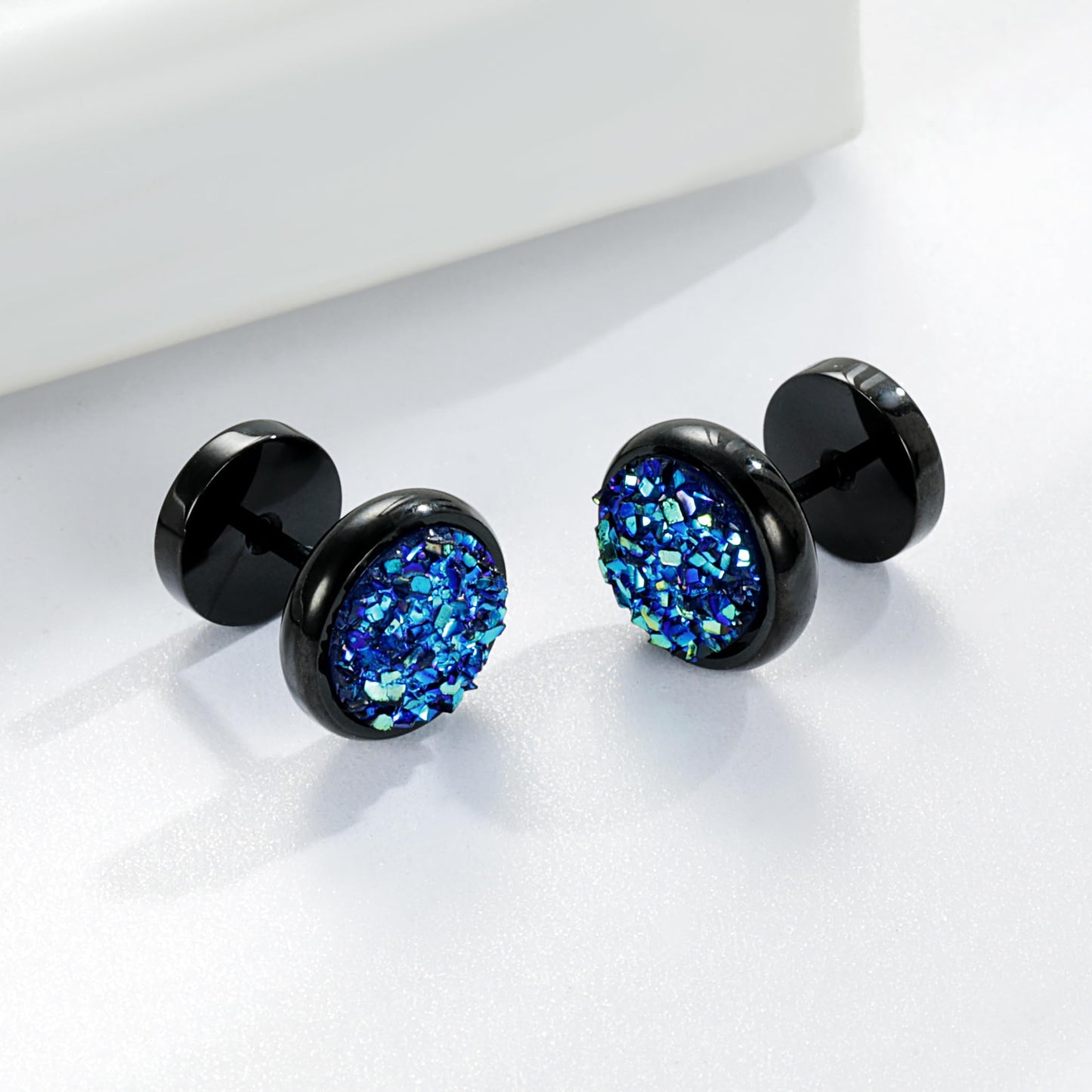 Druzy Glitter Cheater Titanium Earrings Screw Flat Back Earrings Studs Hypoallergenic for Sensitive Ears, Titanium, sand glitter