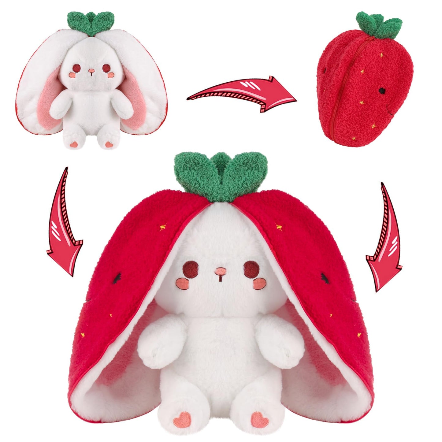 MIAODAM Easter Strawberry Bunny Plush Toy- Cute Soft Huggable Stuffed Animal for Kids & Collectors, Birthday Present & Nursery Decor 10inch