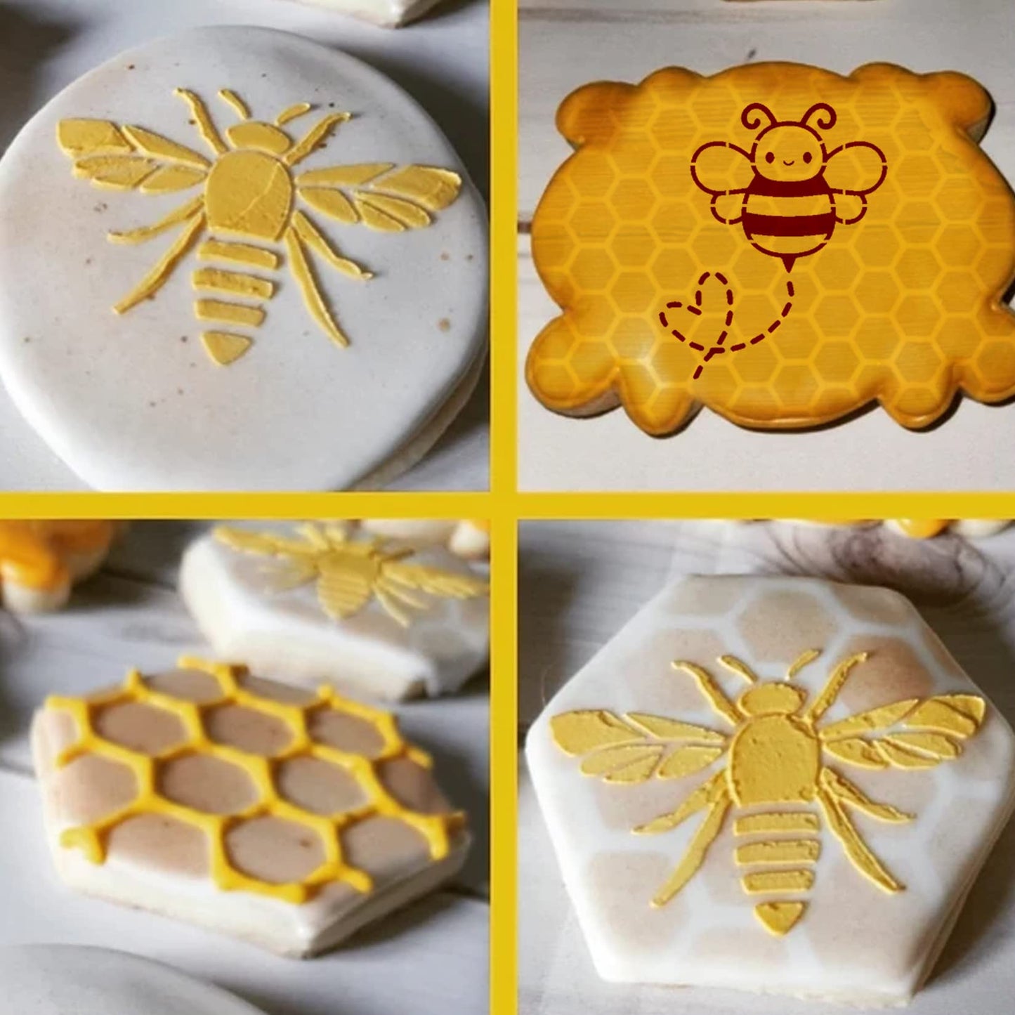 Bee Honeycomb Stencil, Reusable Bee Stencils for Painting on Wood Signs Furniture DIY Crafts Wall Canvas Fabric Plastic Drawing Template Hexagon Paint Wood Burning Stencils (bee)